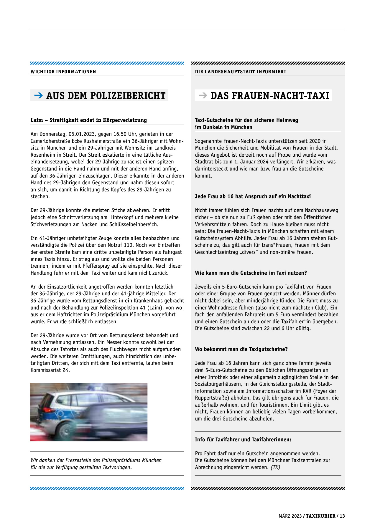 Originalseite 13 der Ausgabe Taxikurier März 2023