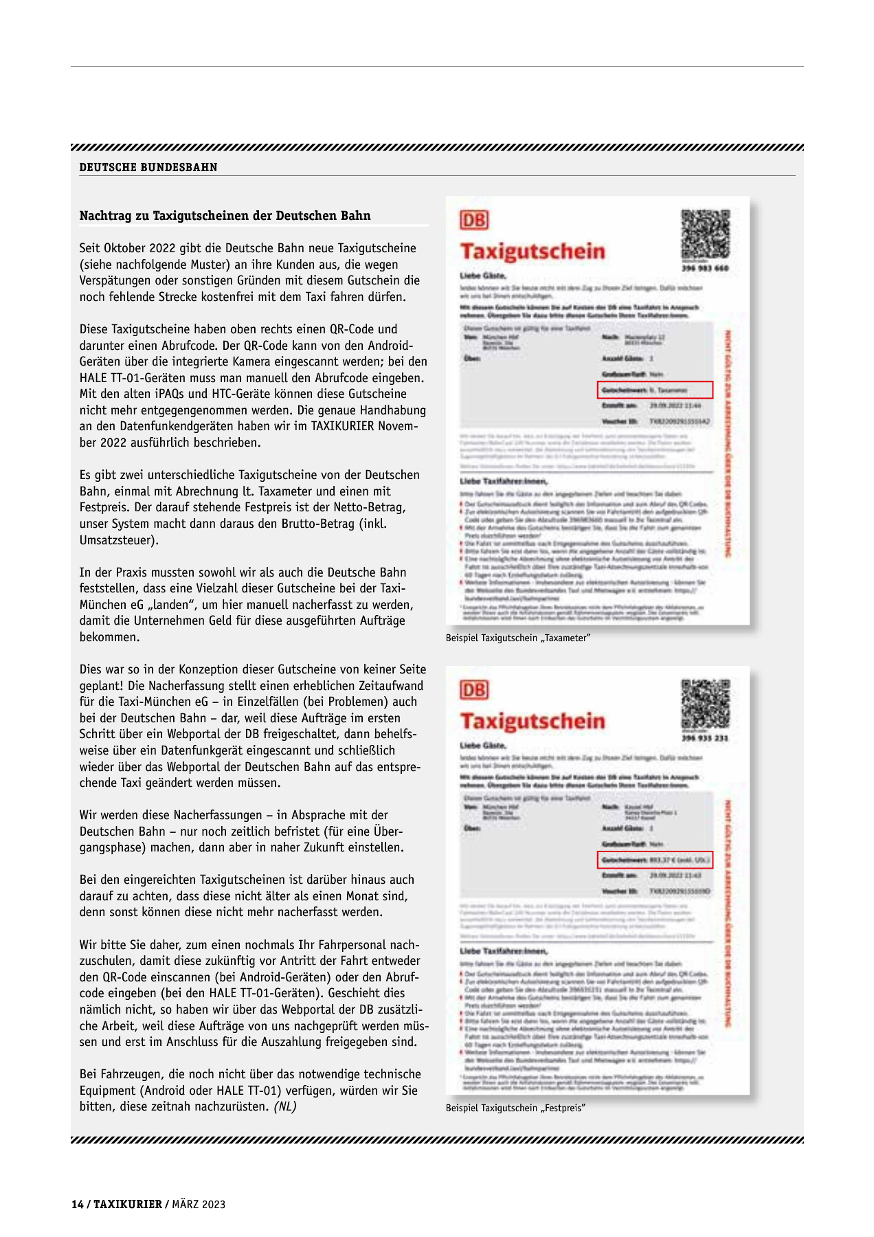 Originalseite 14 der Ausgabe Taxikurier März 2023