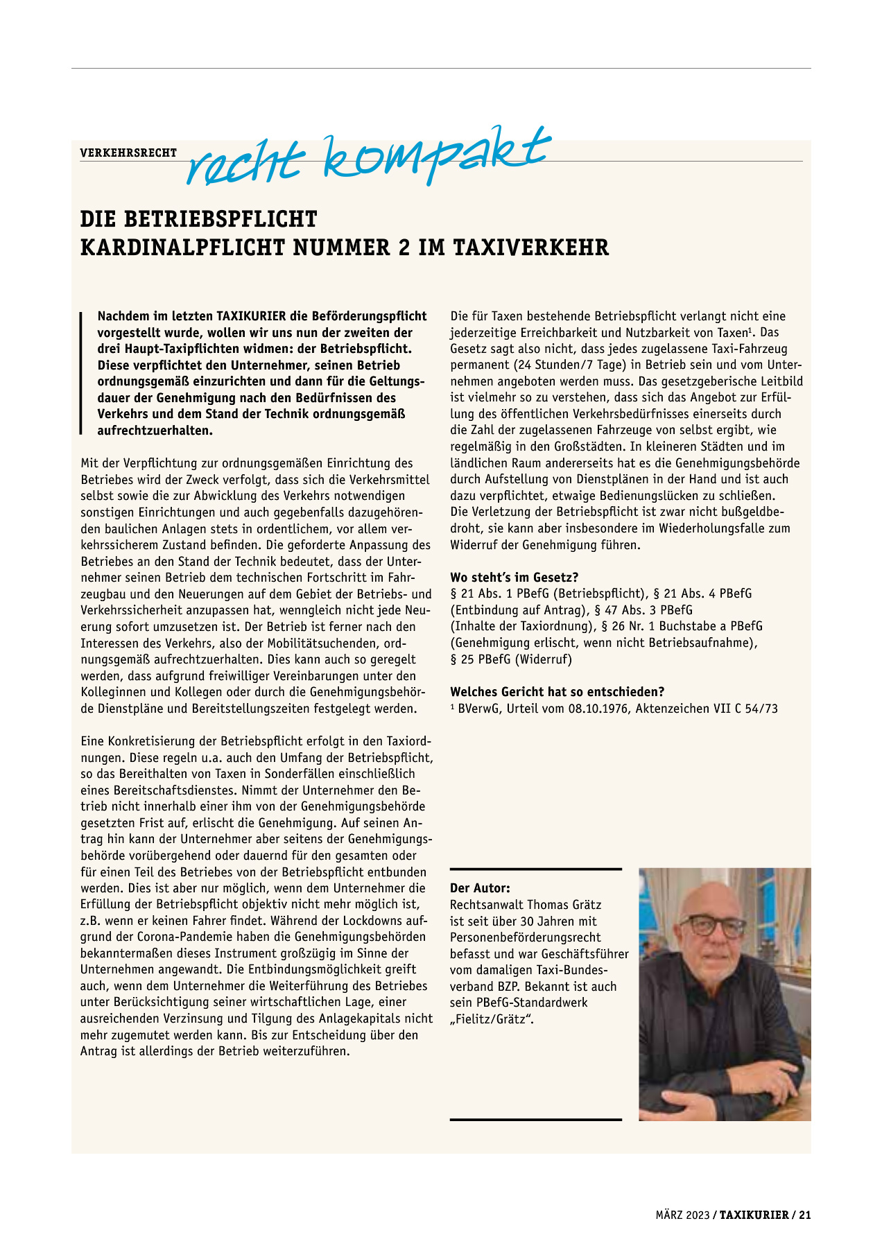 Originalseite 21 der Ausgabe Taxikurier März 2023