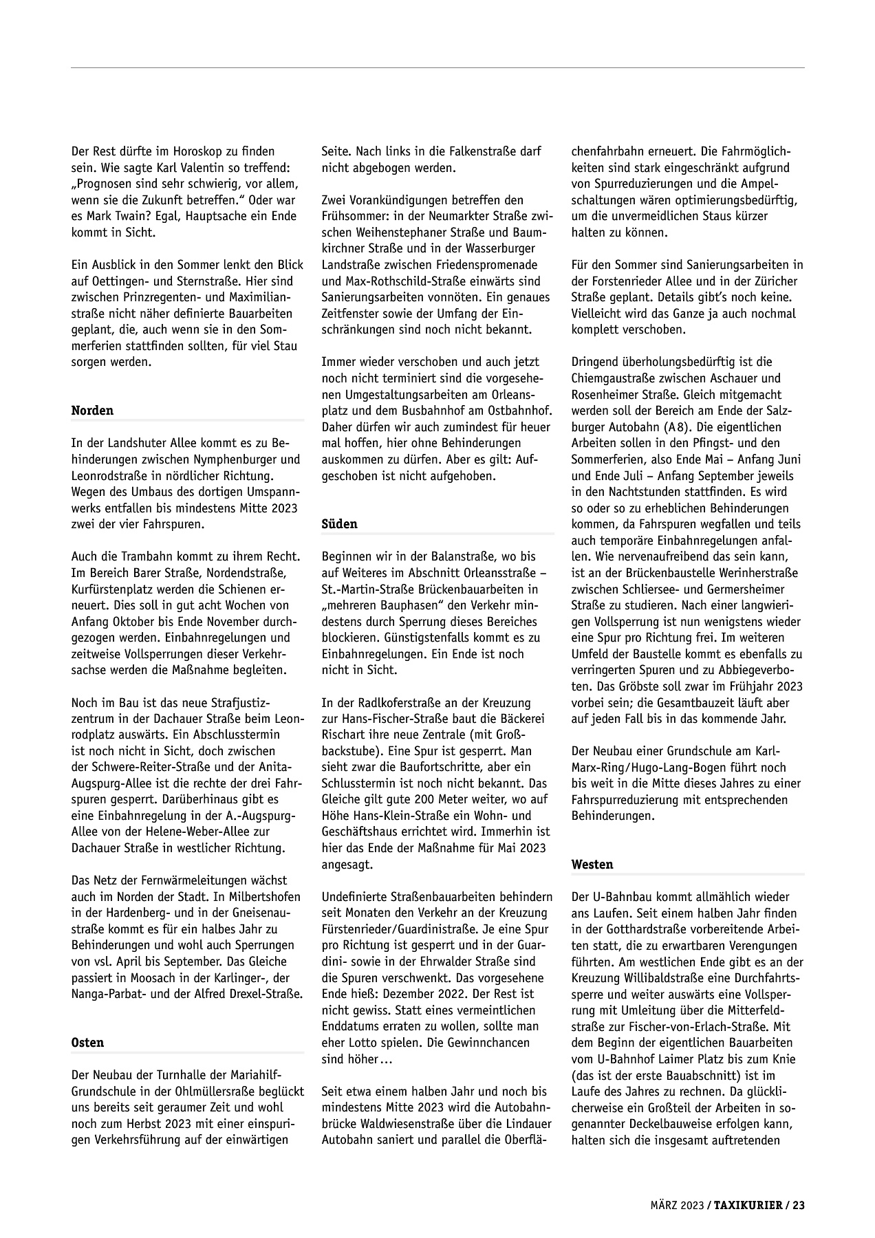 Originalseite 23 der Ausgabe Taxikurier März 2023