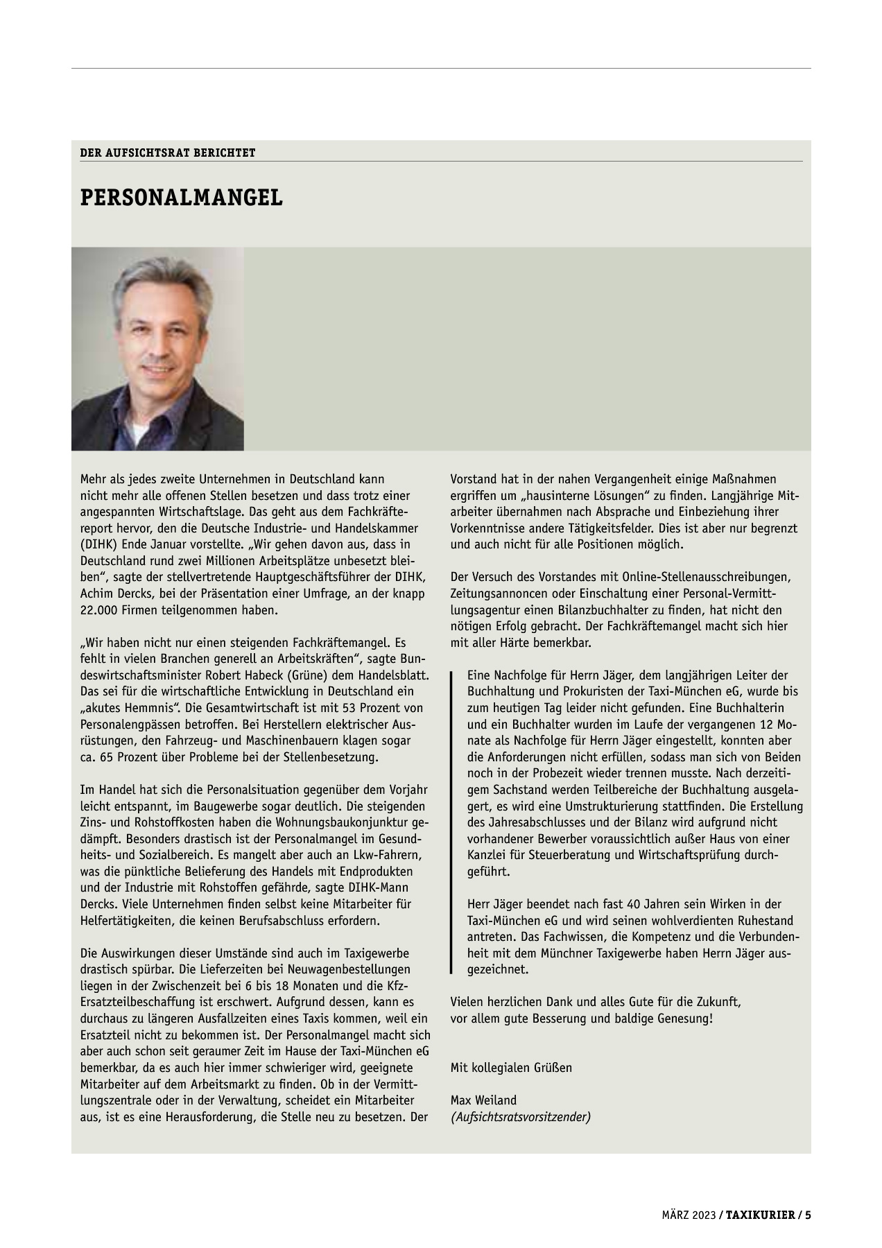 Originalseite 5 der Ausgabe Taxikurier März 2023