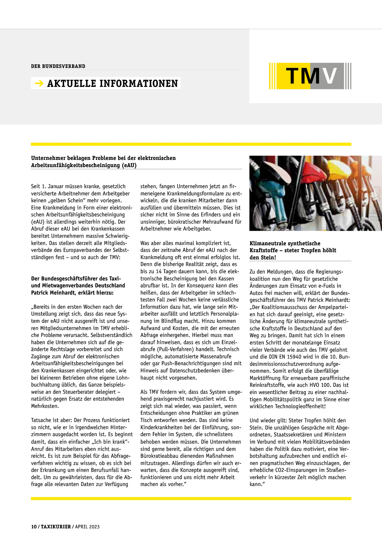 Originalseite 10 der Ausgabe Taxikurier April 2023