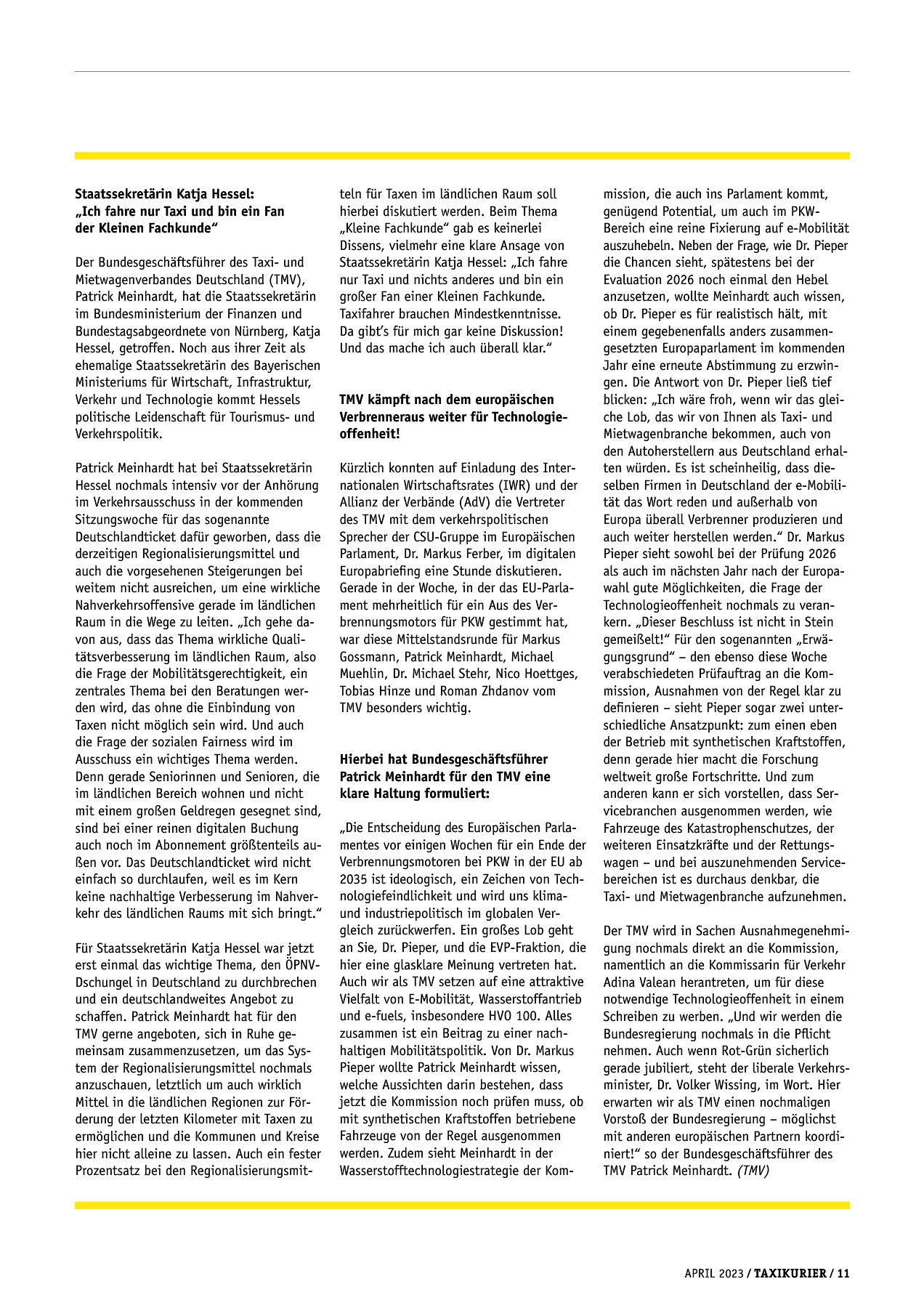 Originalseite 11 der Ausgabe Taxikurier April 2023