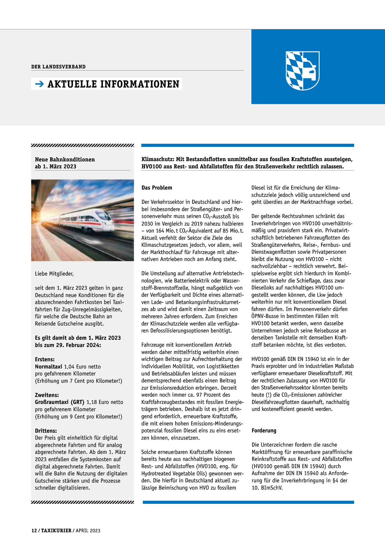 Originalseite 12 der Ausgabe Taxikurier April 2023