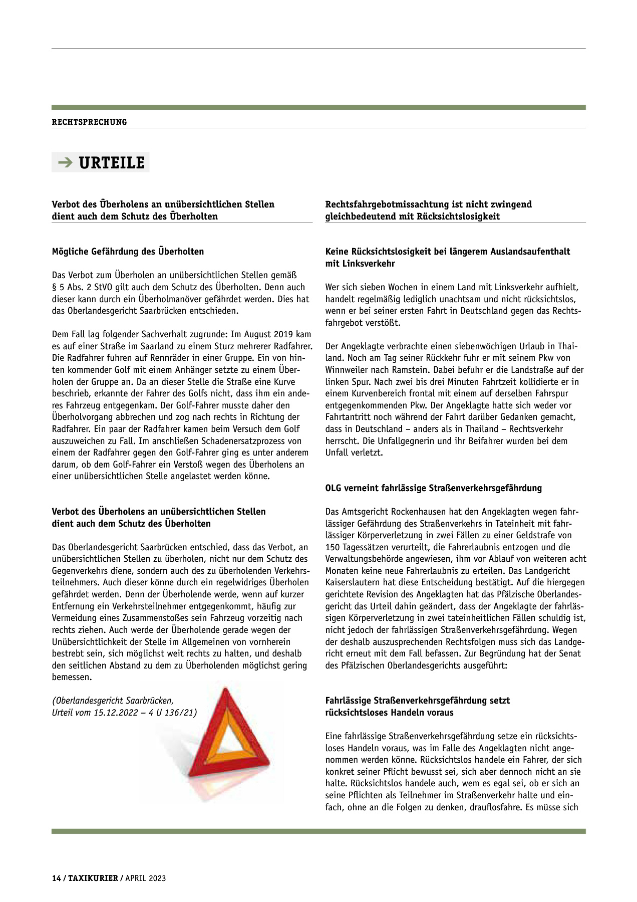 Originalseite 14 der Ausgabe Taxikurier April 2023