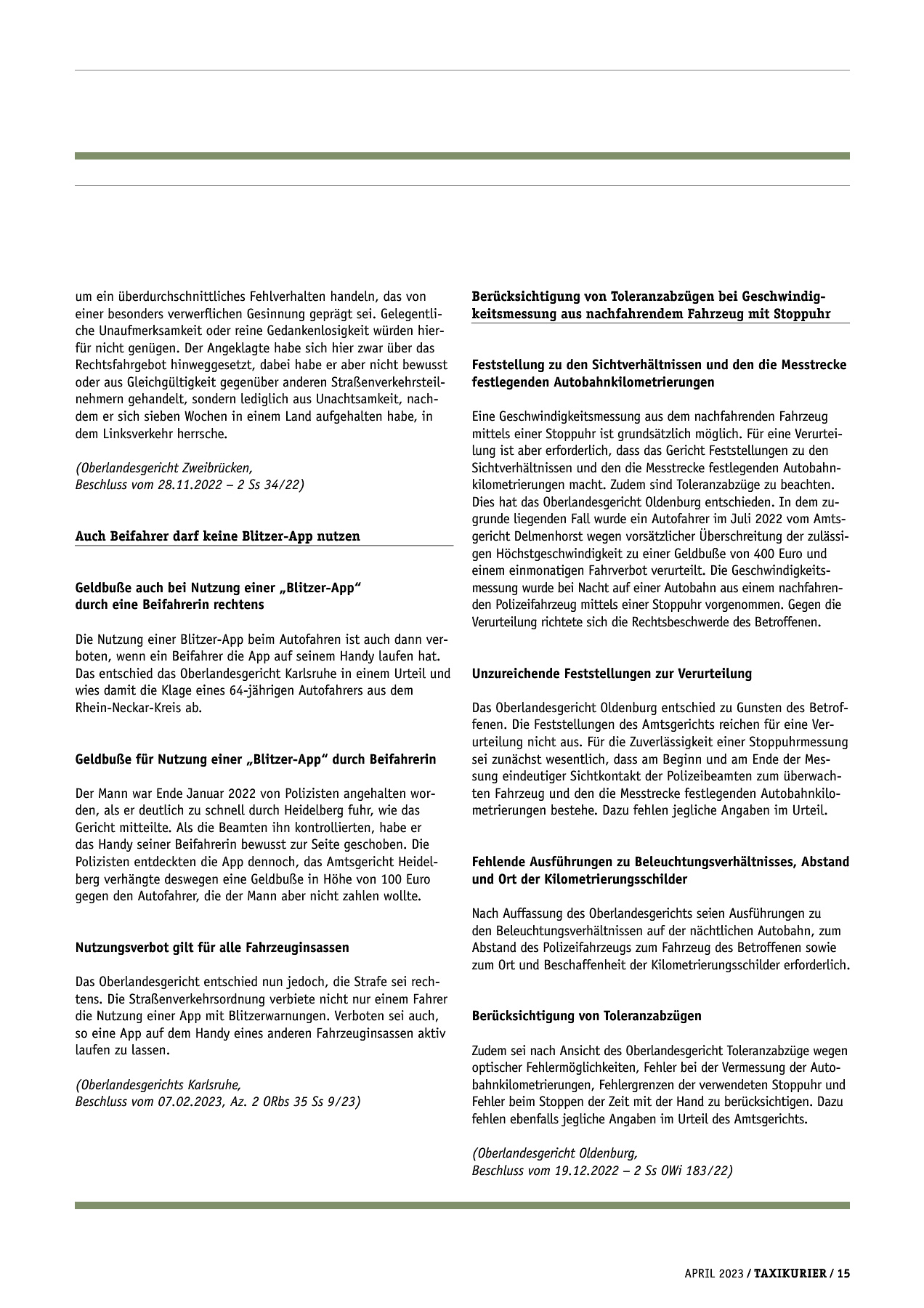 Originalseite 15 der Ausgabe Taxikurier April 2023
