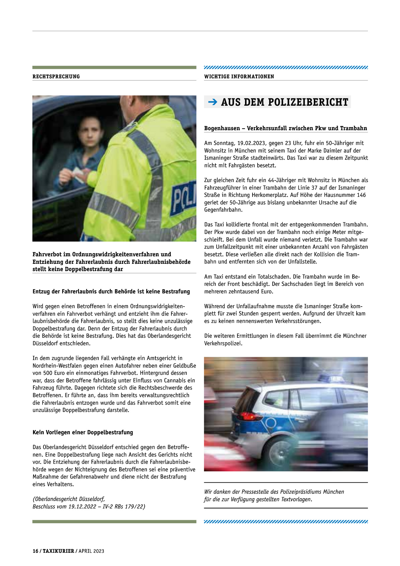 Originalseite 16 der Ausgabe Taxikurier April 2023