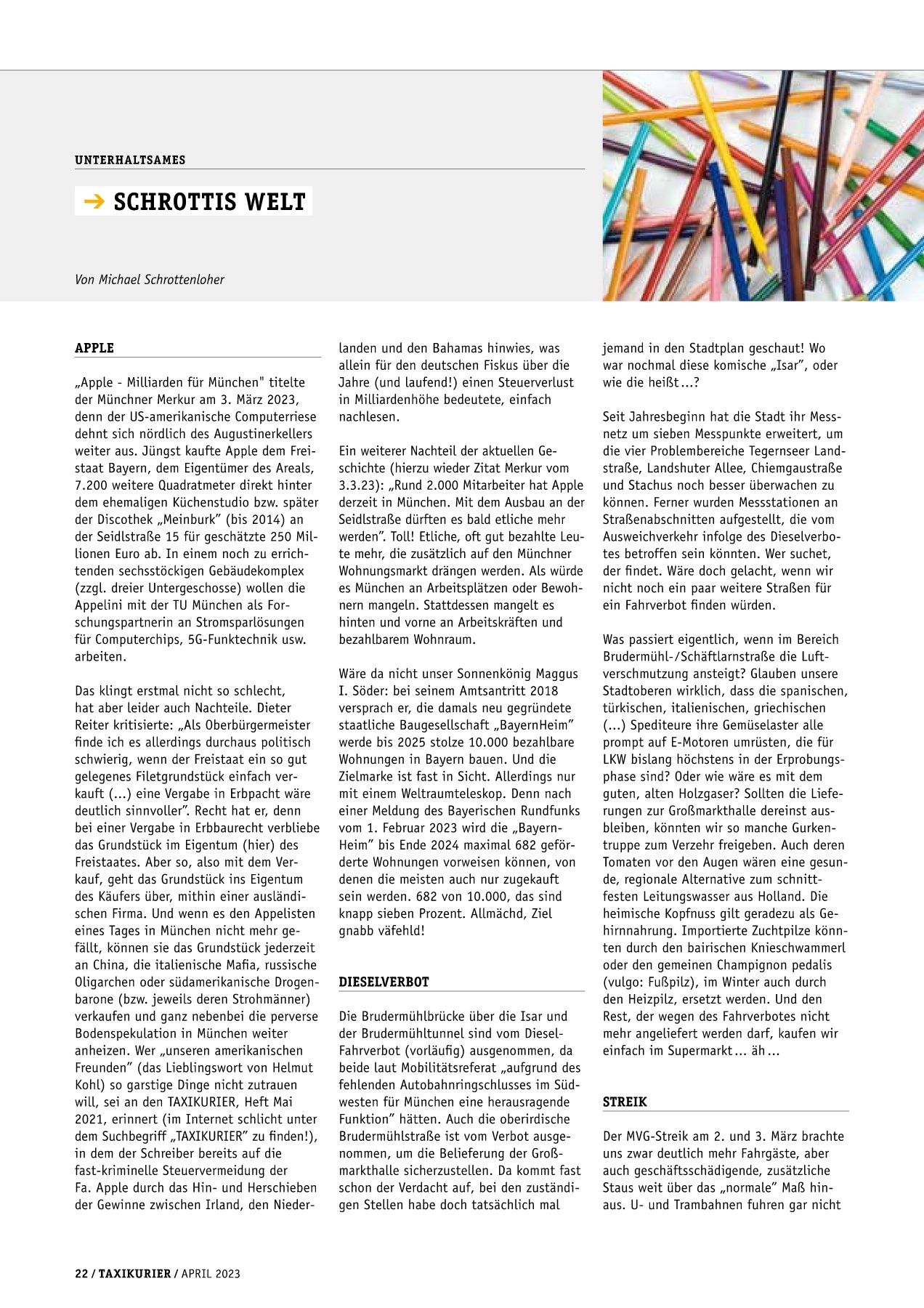 Originalseite 22 der Ausgabe Taxikurier April 2023