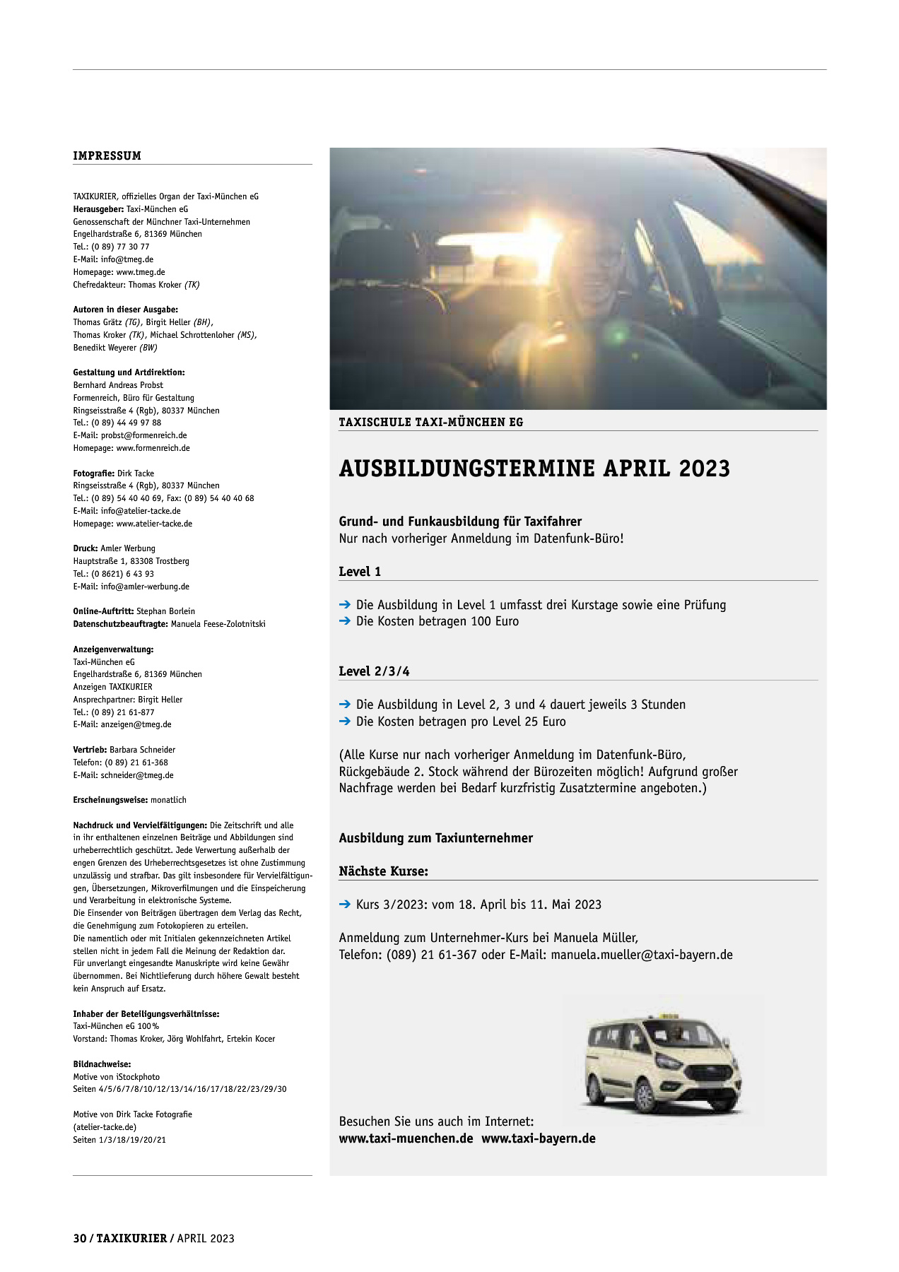 Originalseite 30 der Ausgabe Taxikurier April 2023