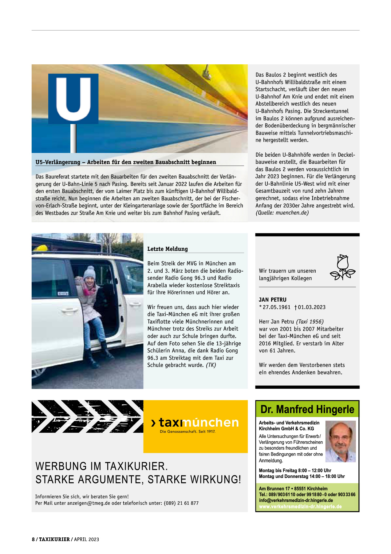 Originalseite 8 der Ausgabe Taxikurier April 2023