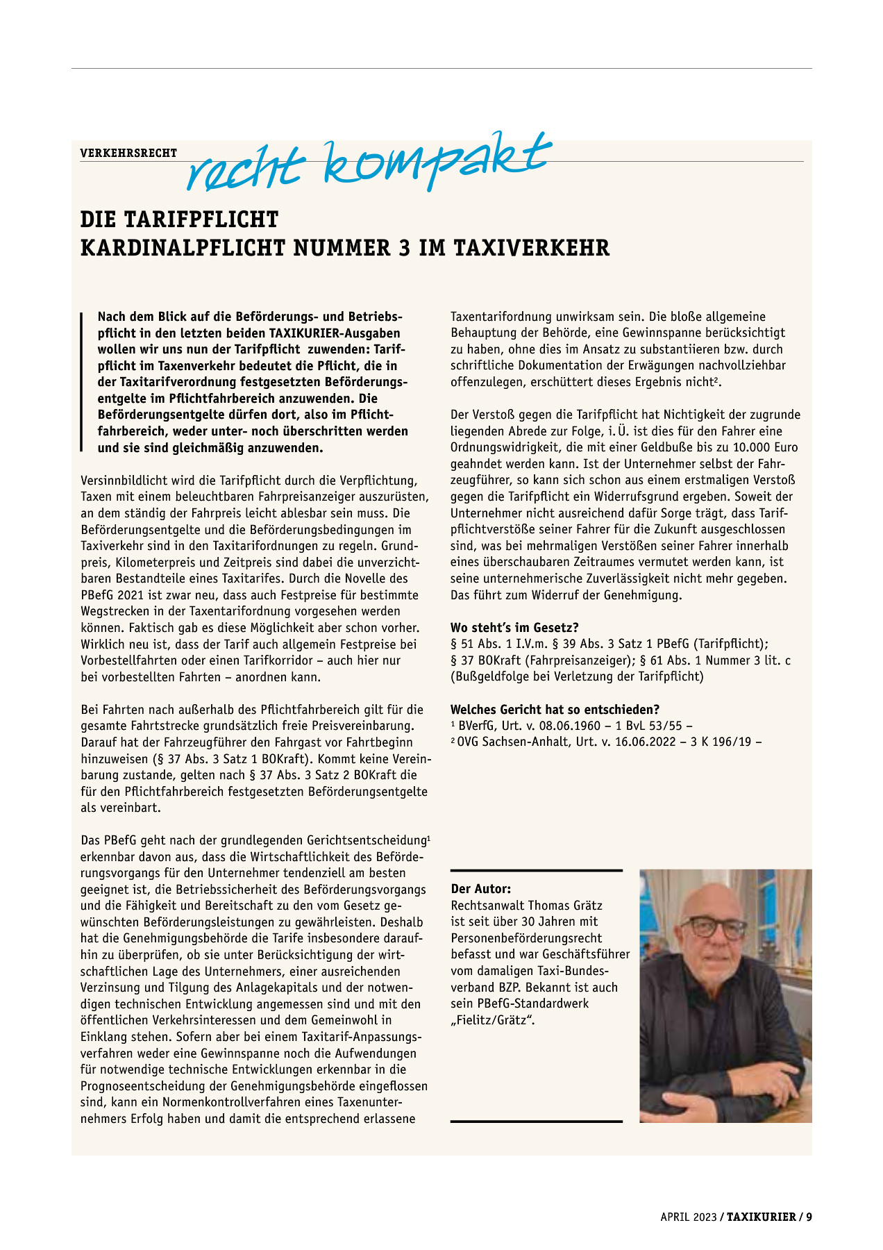 Originalseite 9 der Ausgabe Taxikurier April 2023