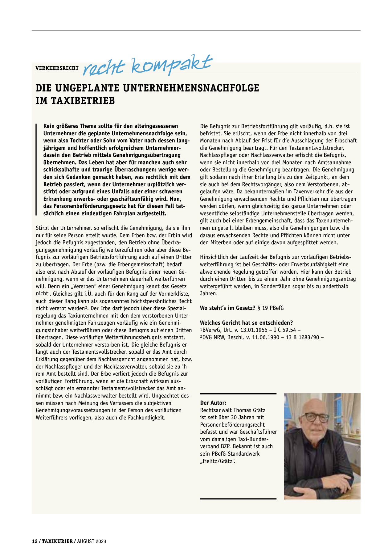 Originalseite 12 der Ausgabe Taxikurier August 2023