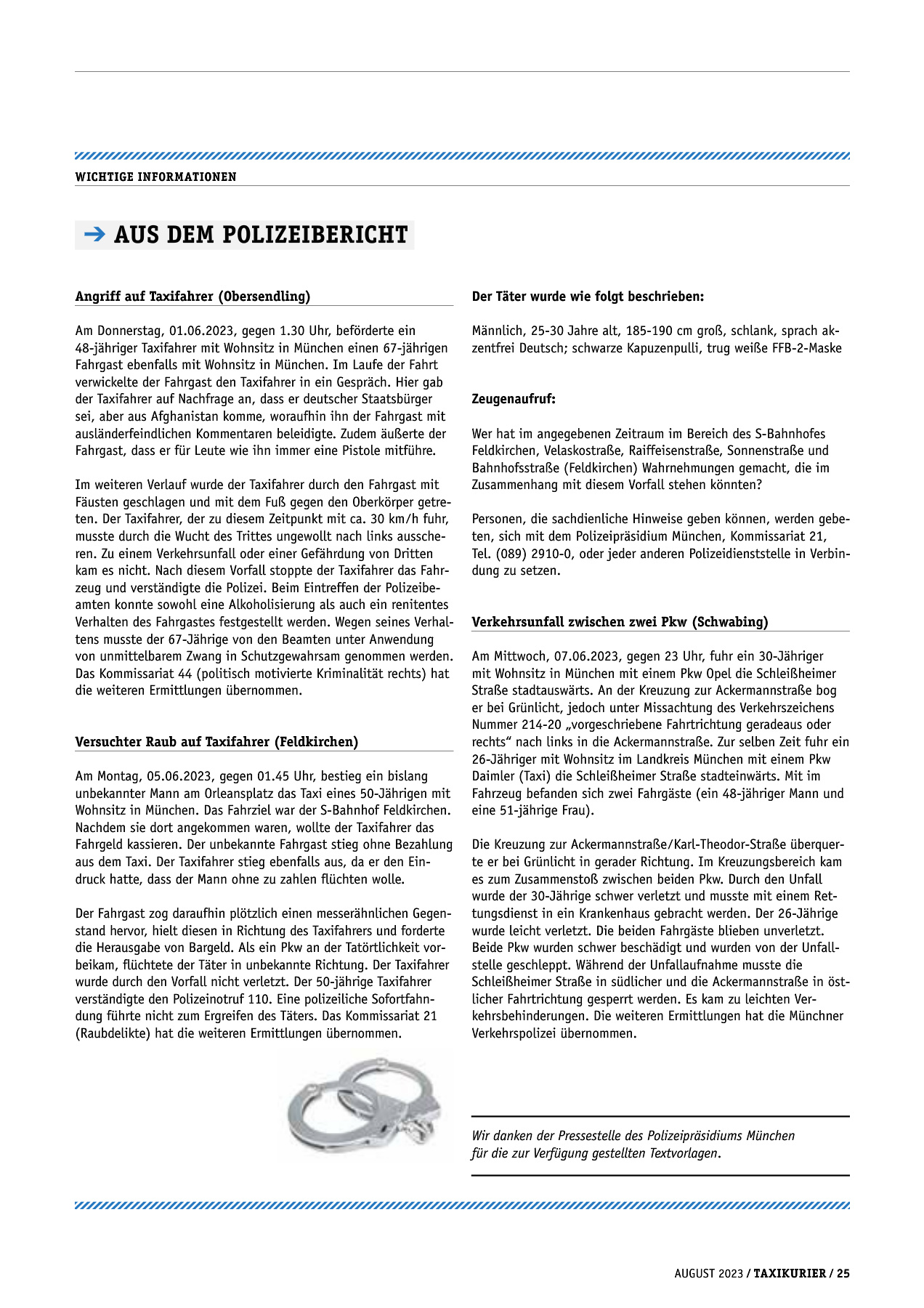 Originalseite 25 der Ausgabe Taxikurier August 2023