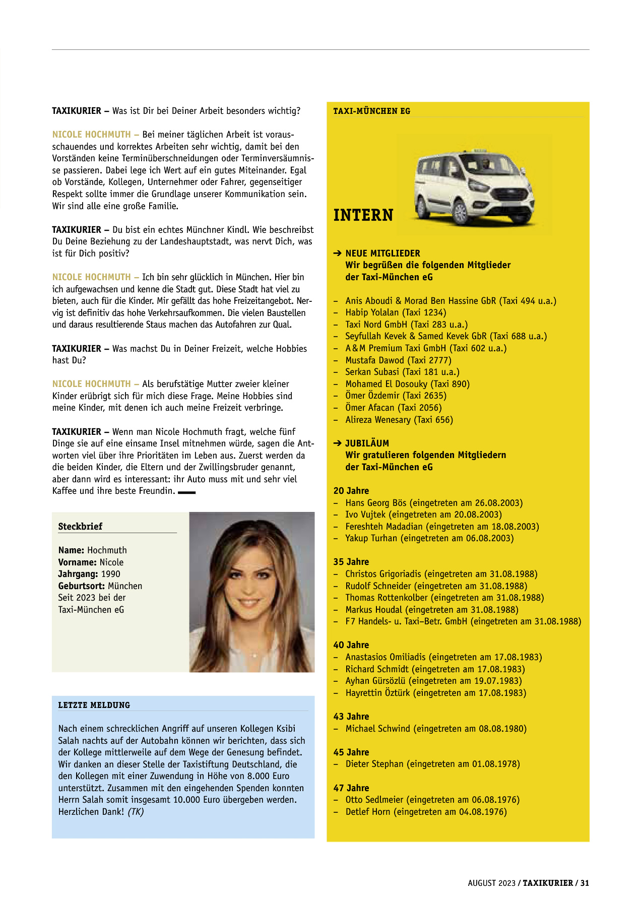 Originalseite 31 der Ausgabe Taxikurier August 2023