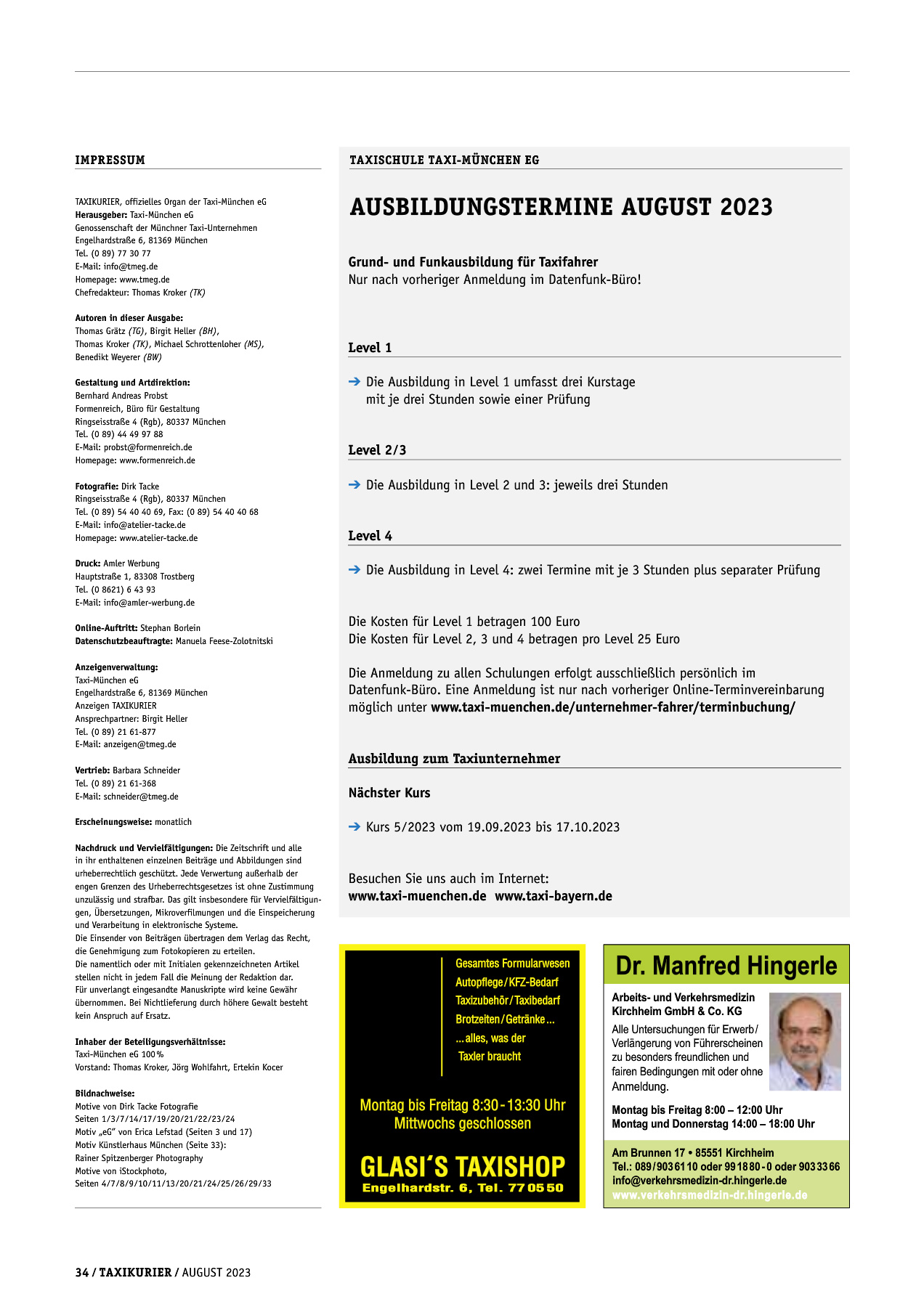 Originalseite 34 der Ausgabe Taxikurier August 2023