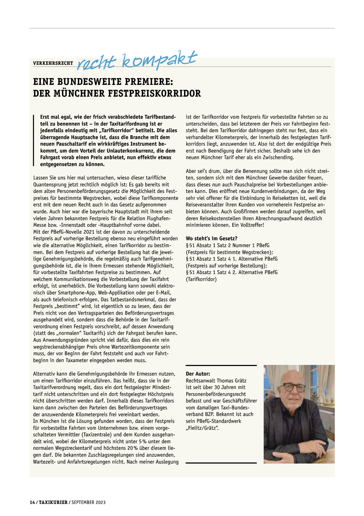 Originalseite 14 der Ausgabe Taxikurier September 2023