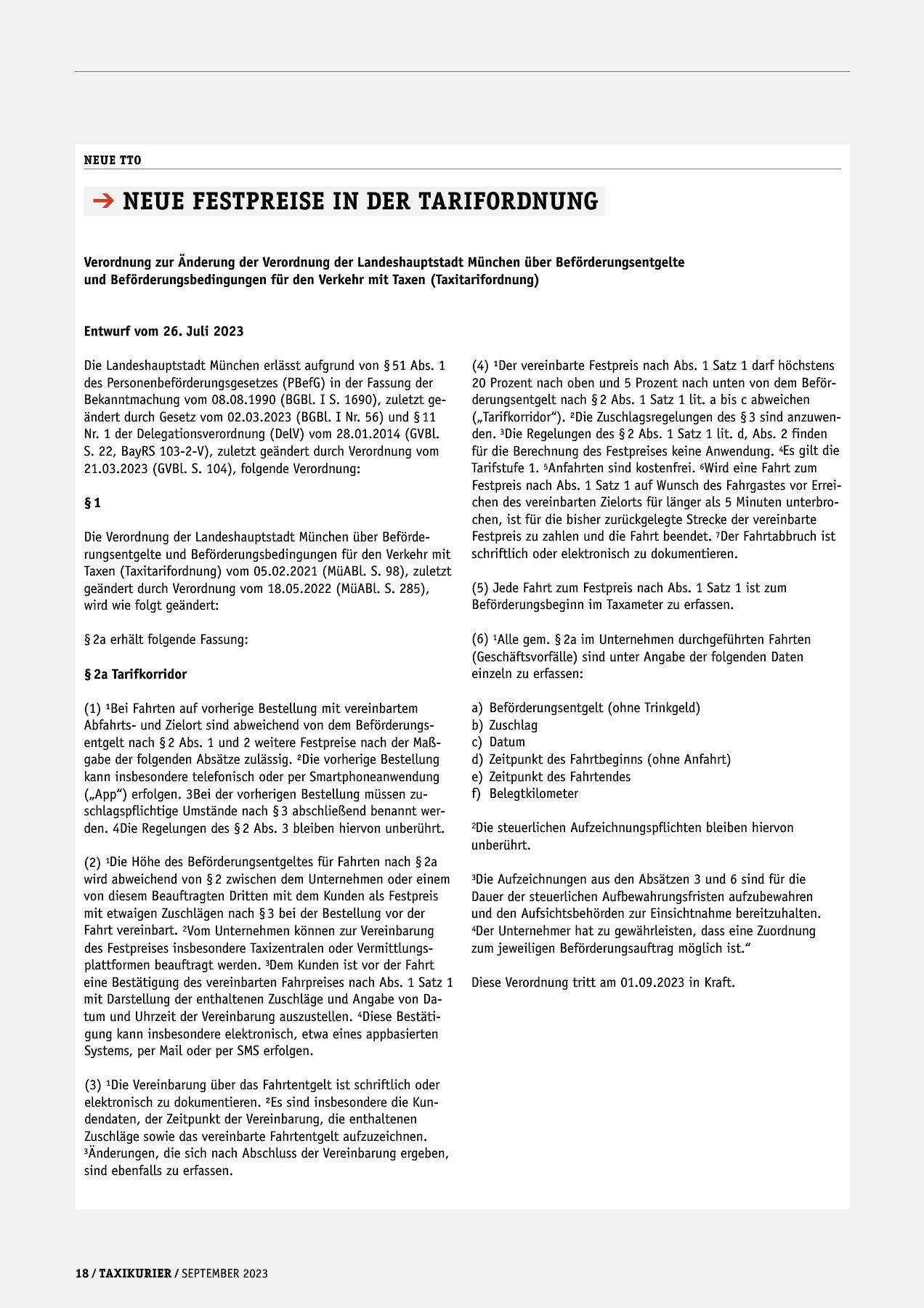Originalseite 18 der Ausgabe Taxikurier September 2023