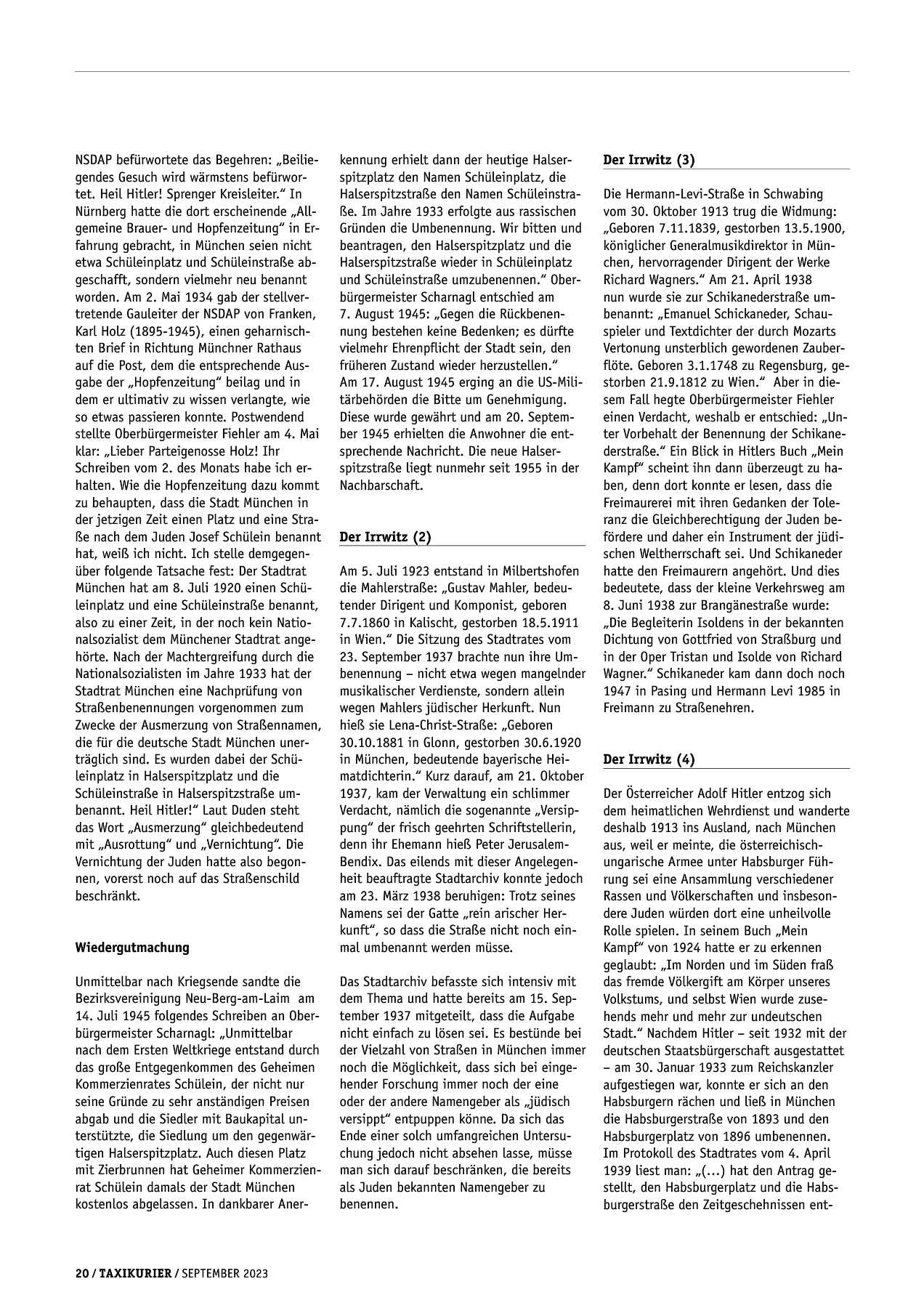 Originalseite 20 der Ausgabe Taxikurier September 2023