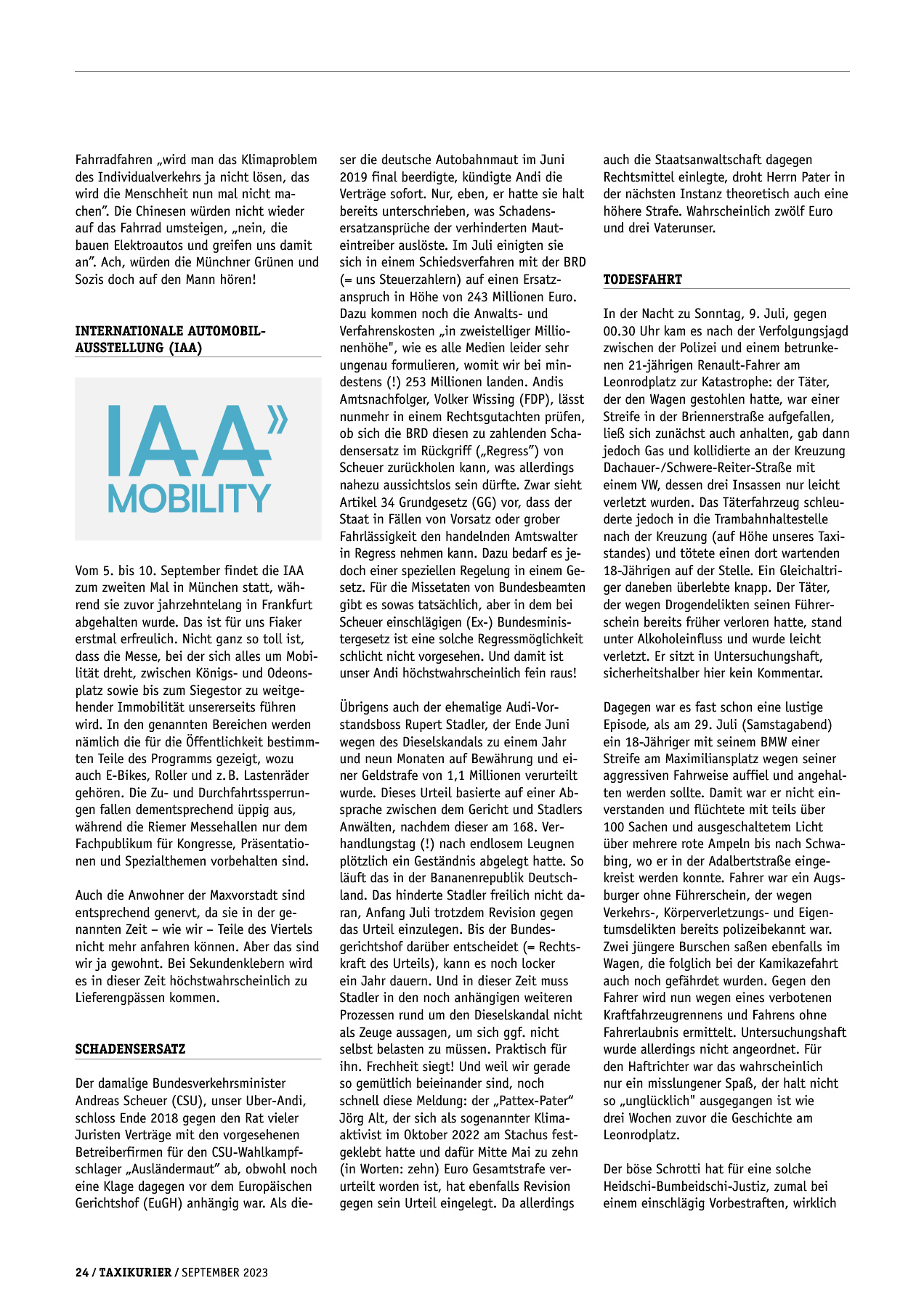 Originalseite 24 der Ausgabe Taxikurier September 2023