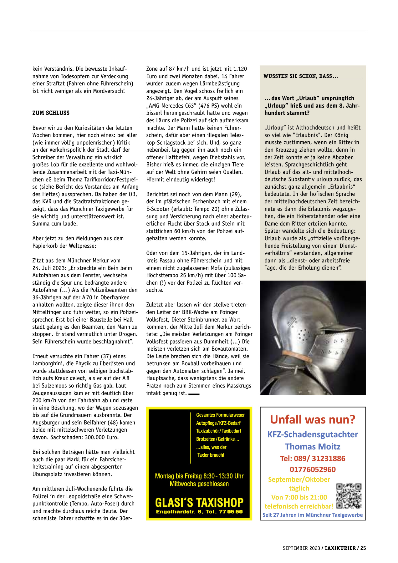 Originalseite 25 der Ausgabe Taxikurier September 2023