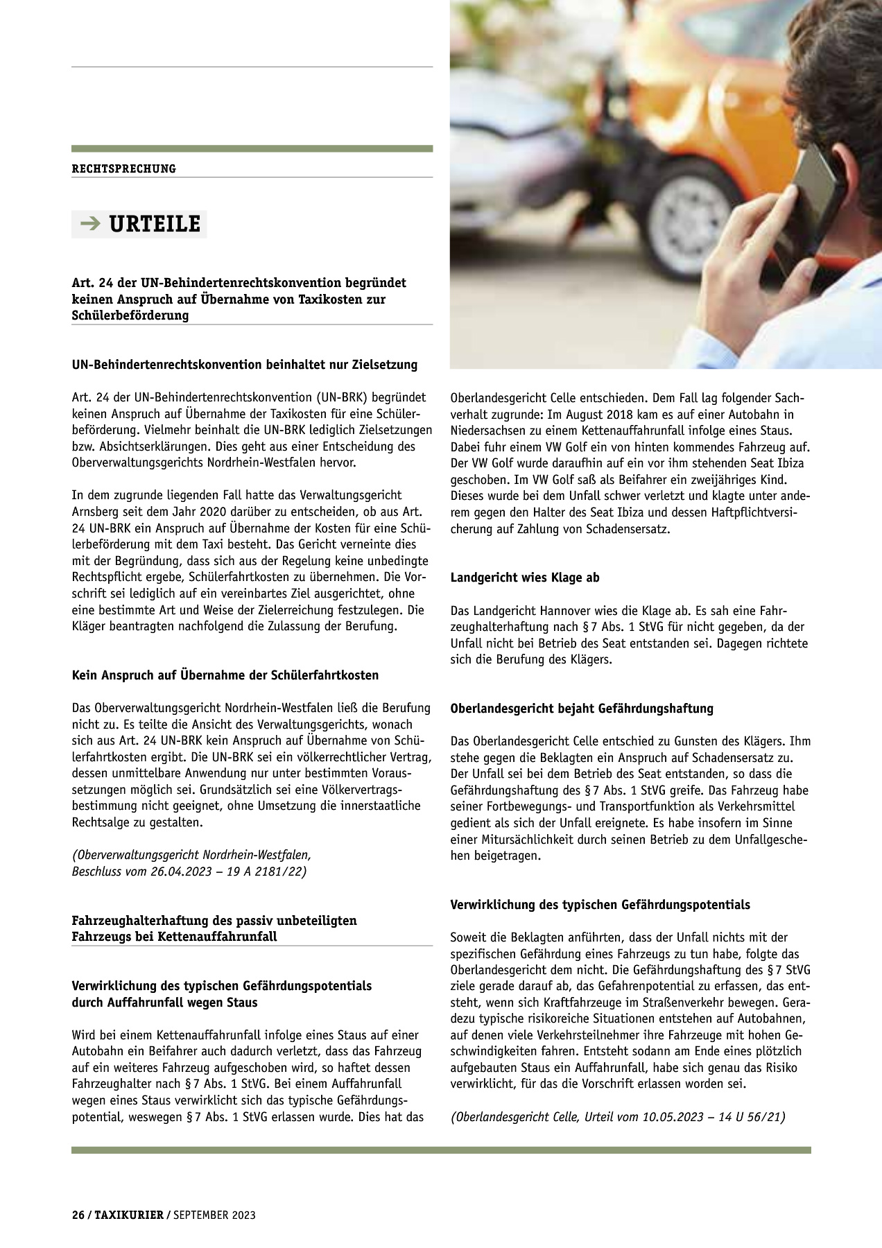 Originalseite 26 der Ausgabe Taxikurier September 2023