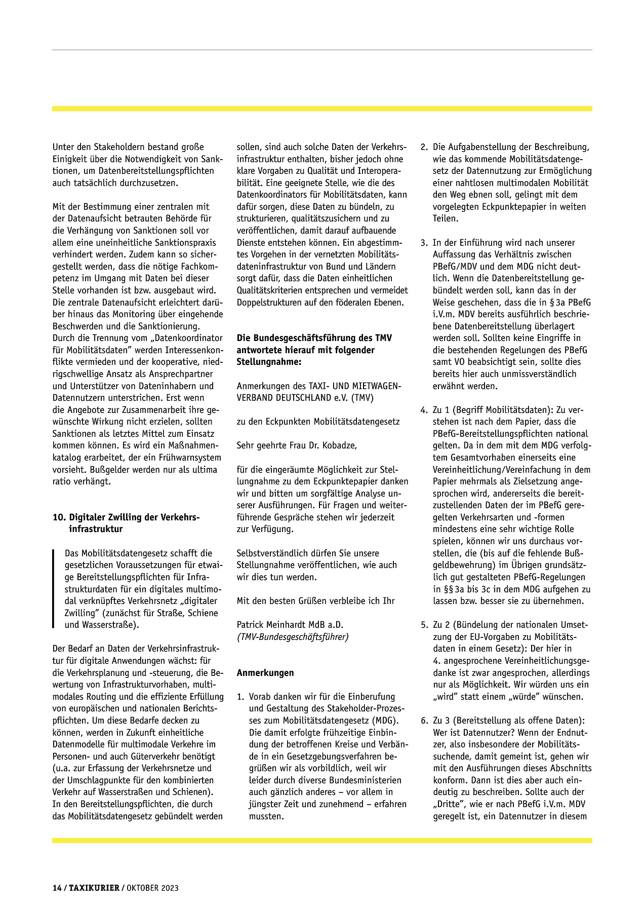 Originalseite 14 der Ausgabe Taxikurier Oktober 2023