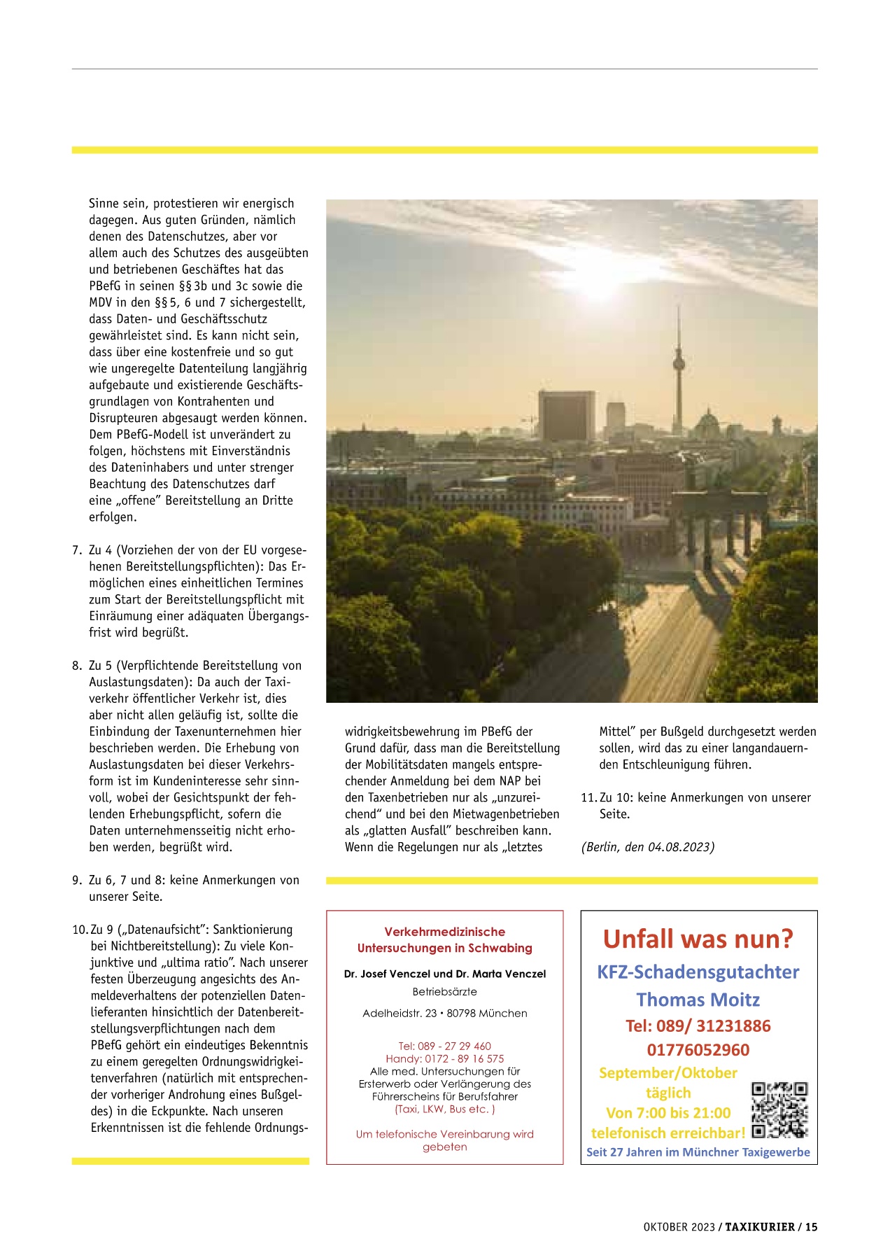 Originalseite 15 der Ausgabe Taxikurier Oktober 2023