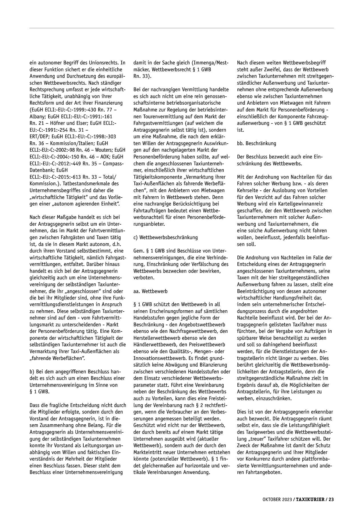 Originalseite 23 der Ausgabe Taxikurier Oktober 2023