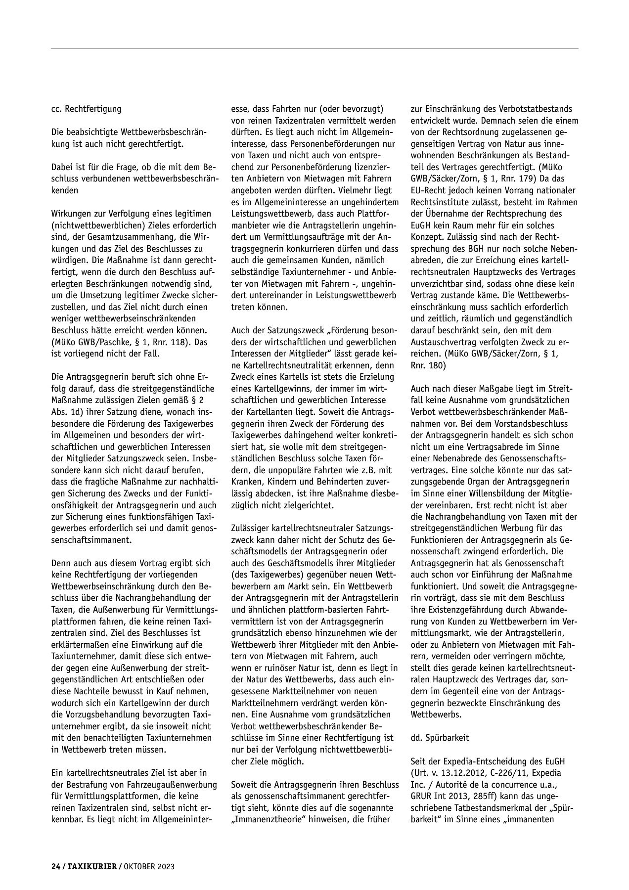 Originalseite 24 der Ausgabe Taxikurier Oktober 2023