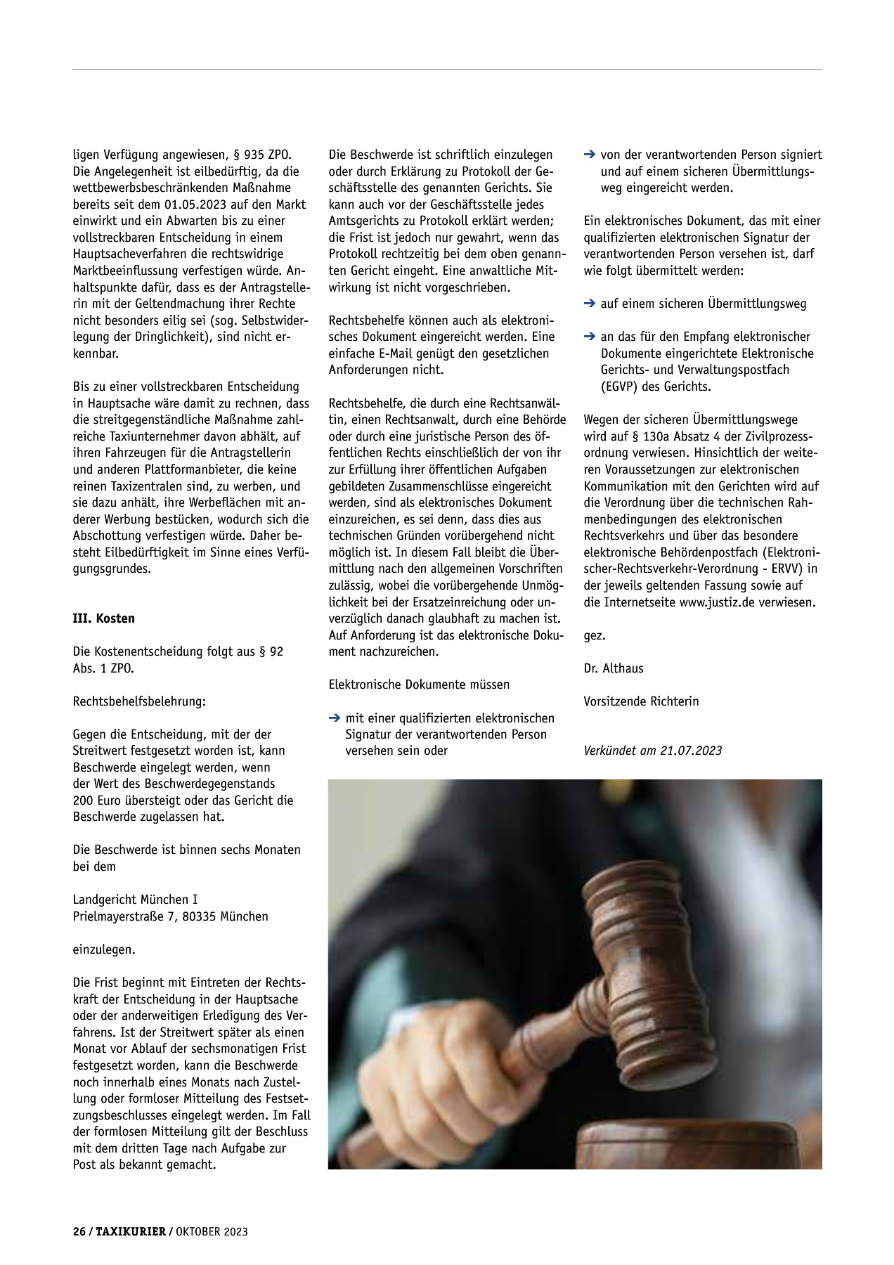 Originalseite 26 der Ausgabe Taxikurier Oktober 2023
