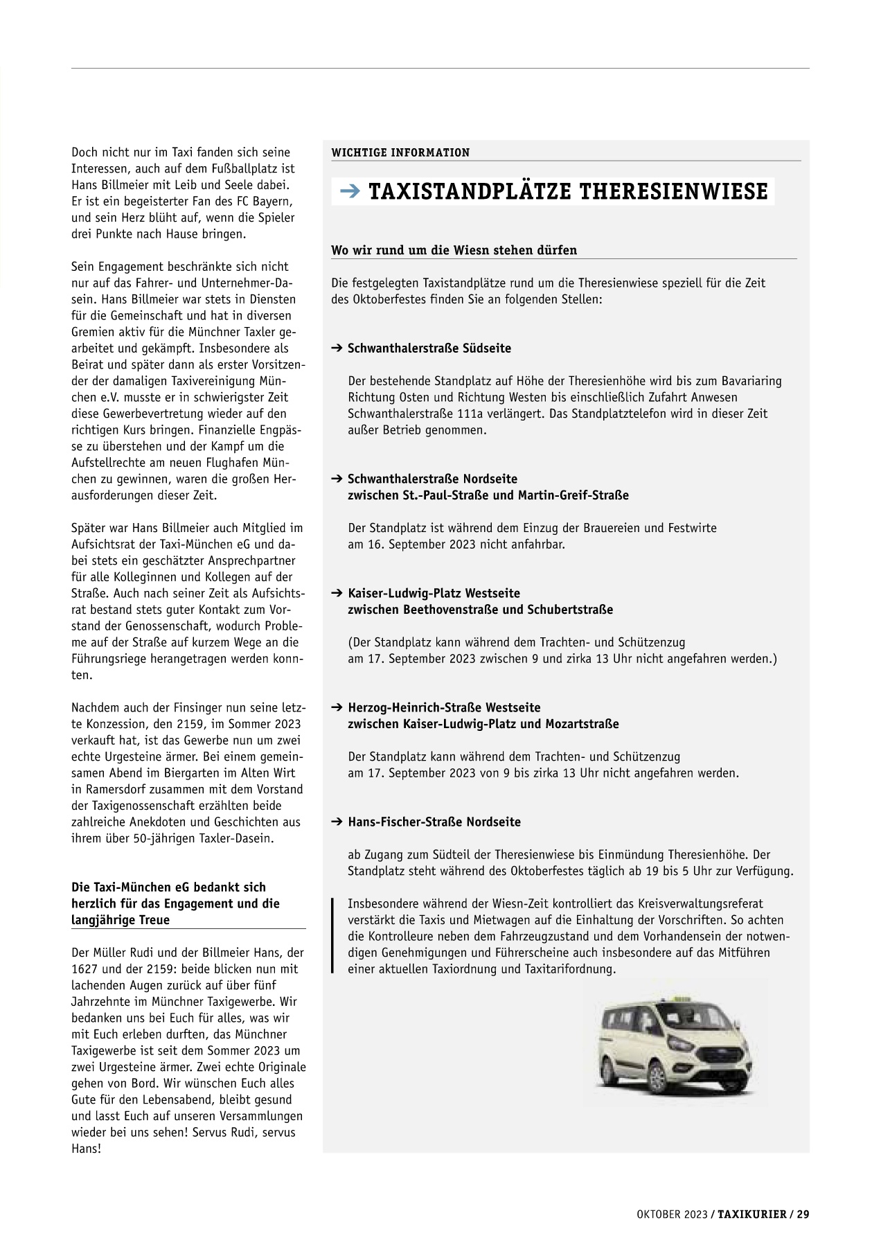 Originalseite 29 der Ausgabe Taxikurier Oktober 2023