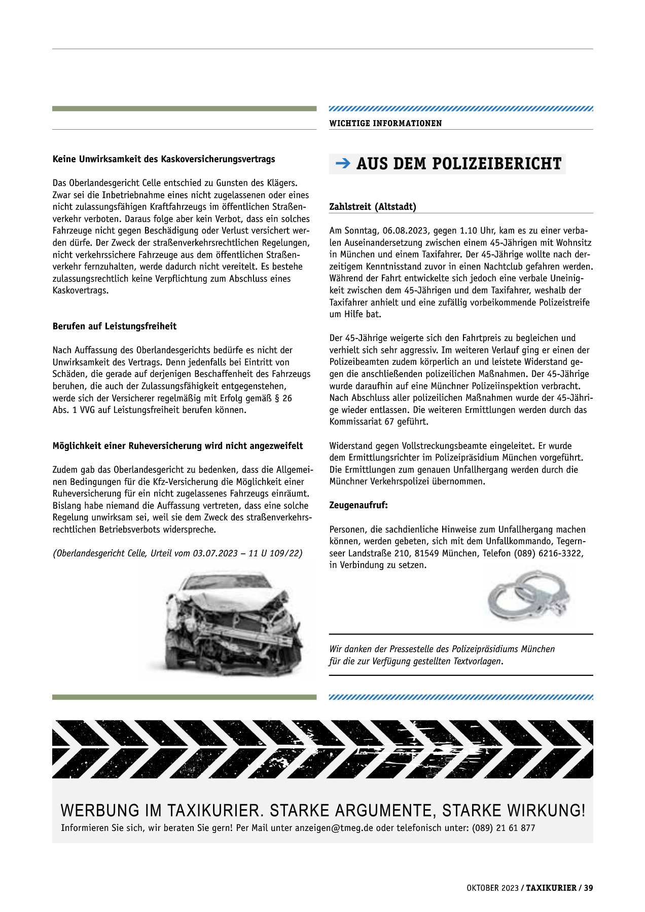 Originalseite 39 der Ausgabe Taxikurier Oktober 2023