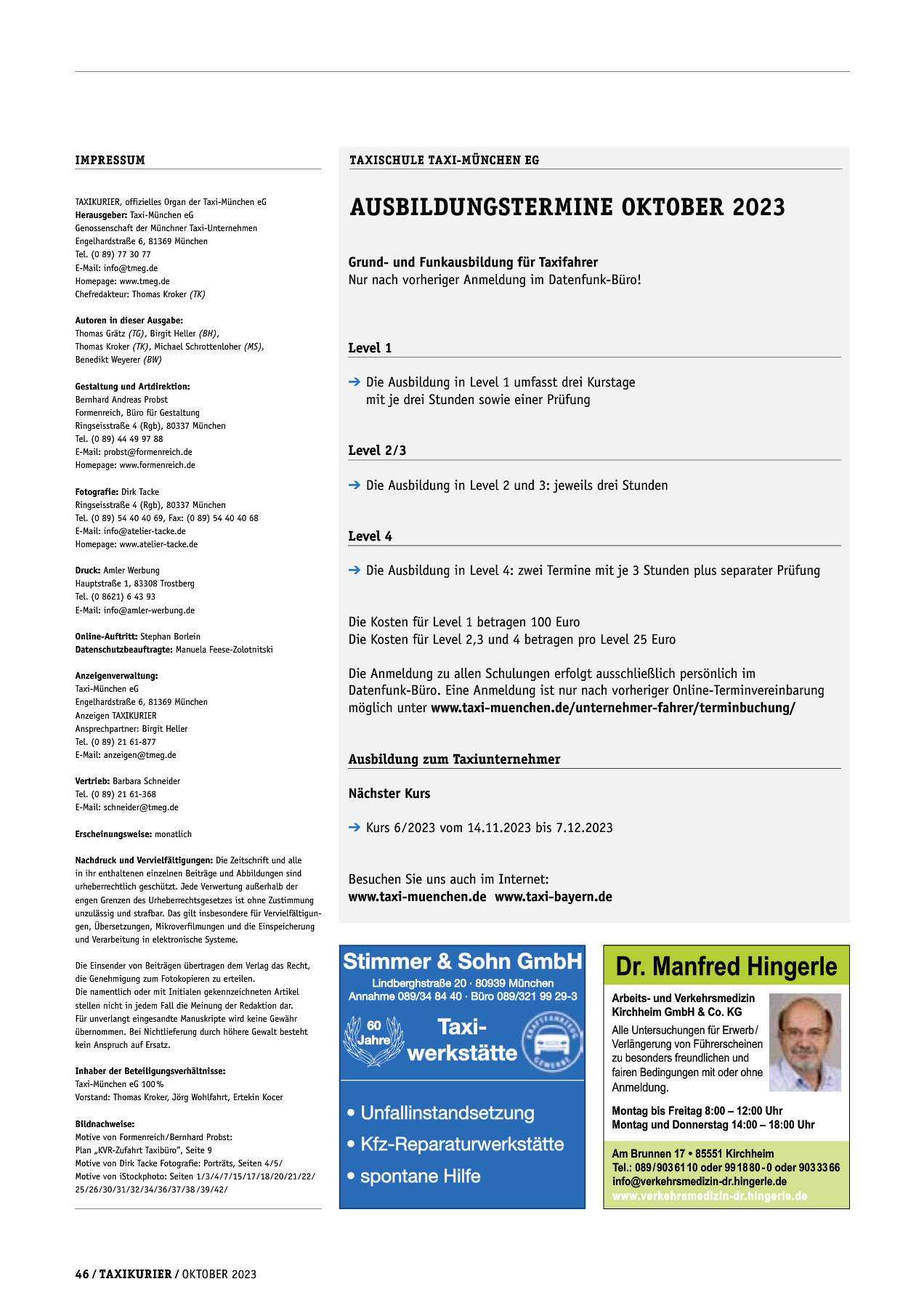 Originalseite 46 der Ausgabe Taxikurier Oktober 2023