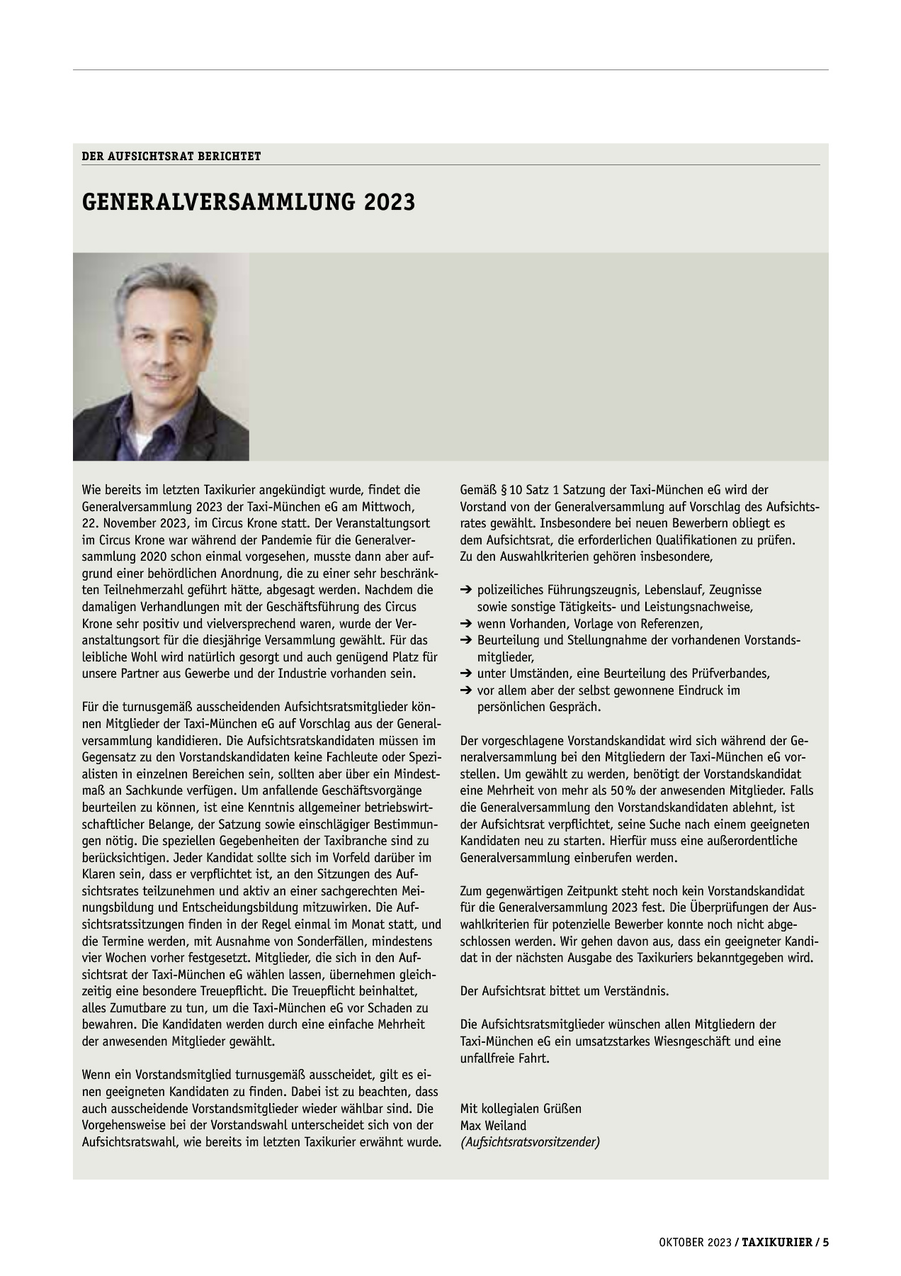 Originalseite 5 der Ausgabe Taxikurier Oktober 2023