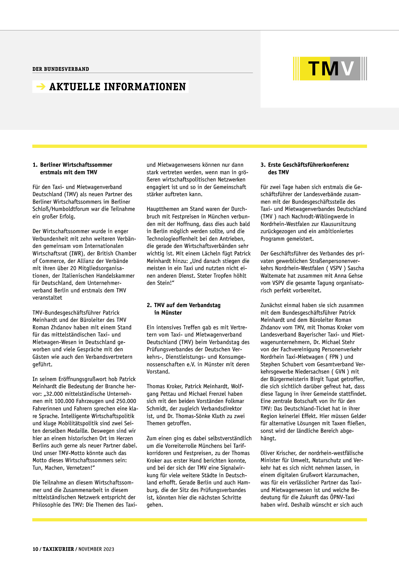 Originalseite 10 der Ausgabe Taxikurier November 2023