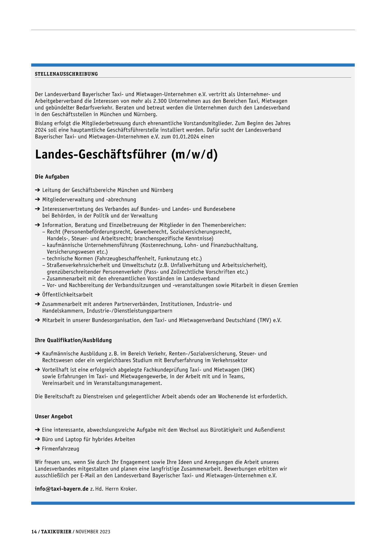 Originalseite 14 der Ausgabe Taxikurier November 2023