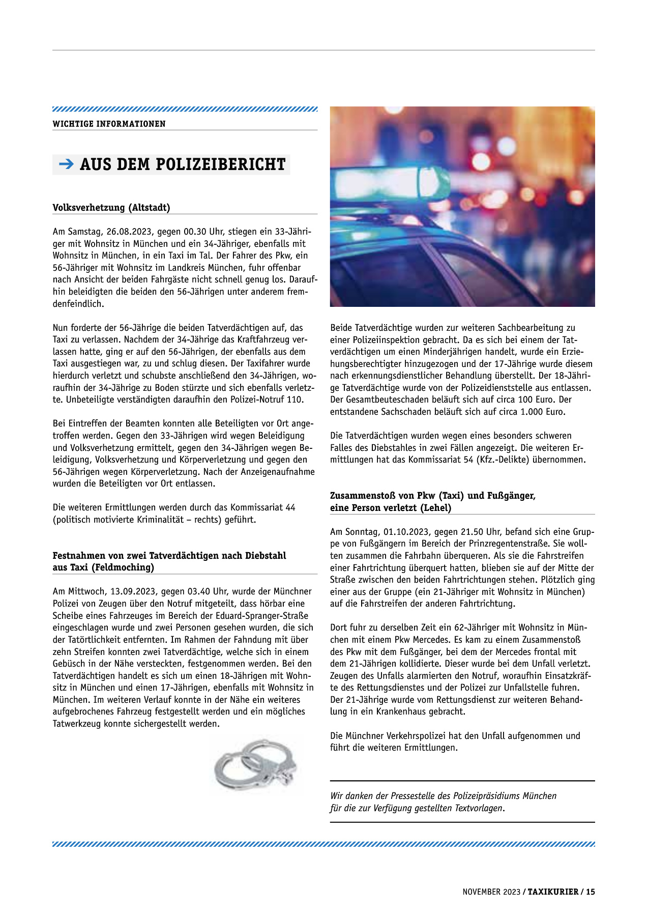 Originalseite 15 der Ausgabe Taxikurier November 2023