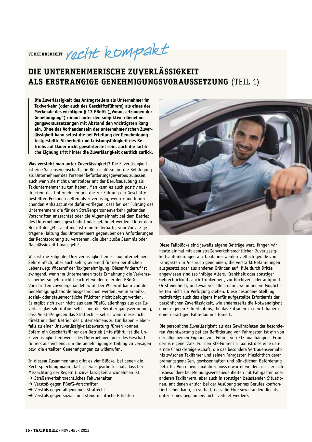 Originalseite 16 der Ausgabe Taxikurier November 2023