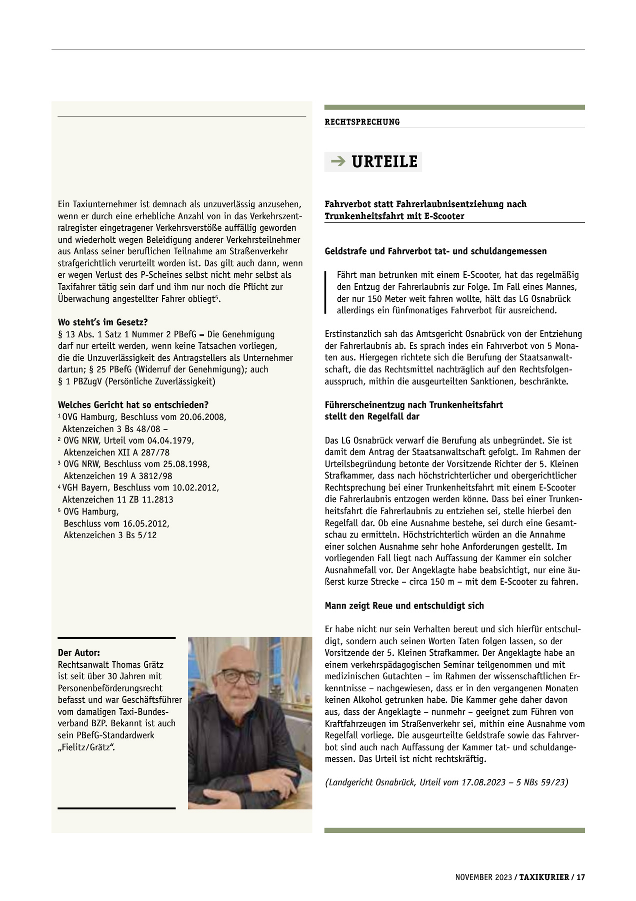 Originalseite 17 der Ausgabe Taxikurier November 2023