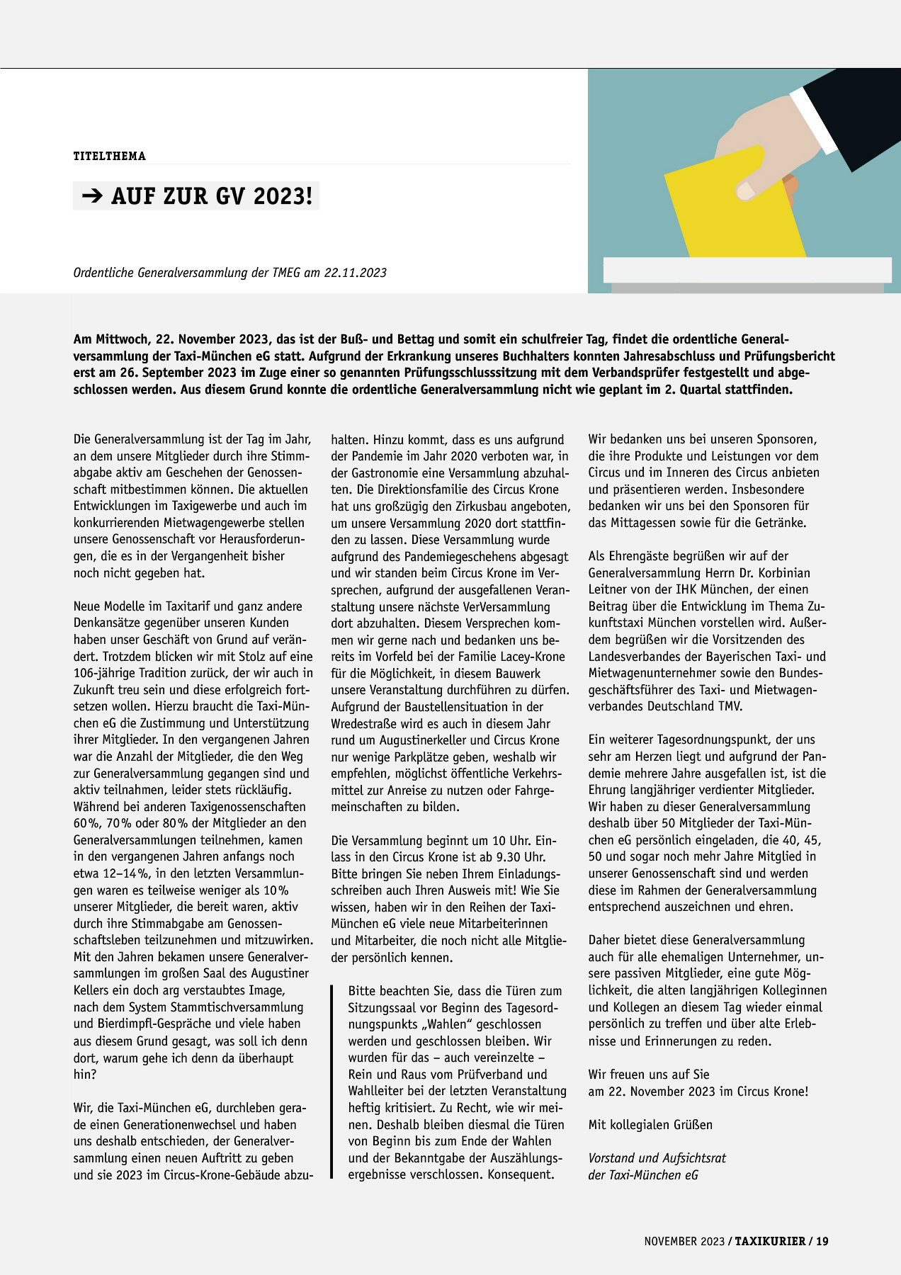 Originalseite 19 der Ausgabe Taxikurier November 2023