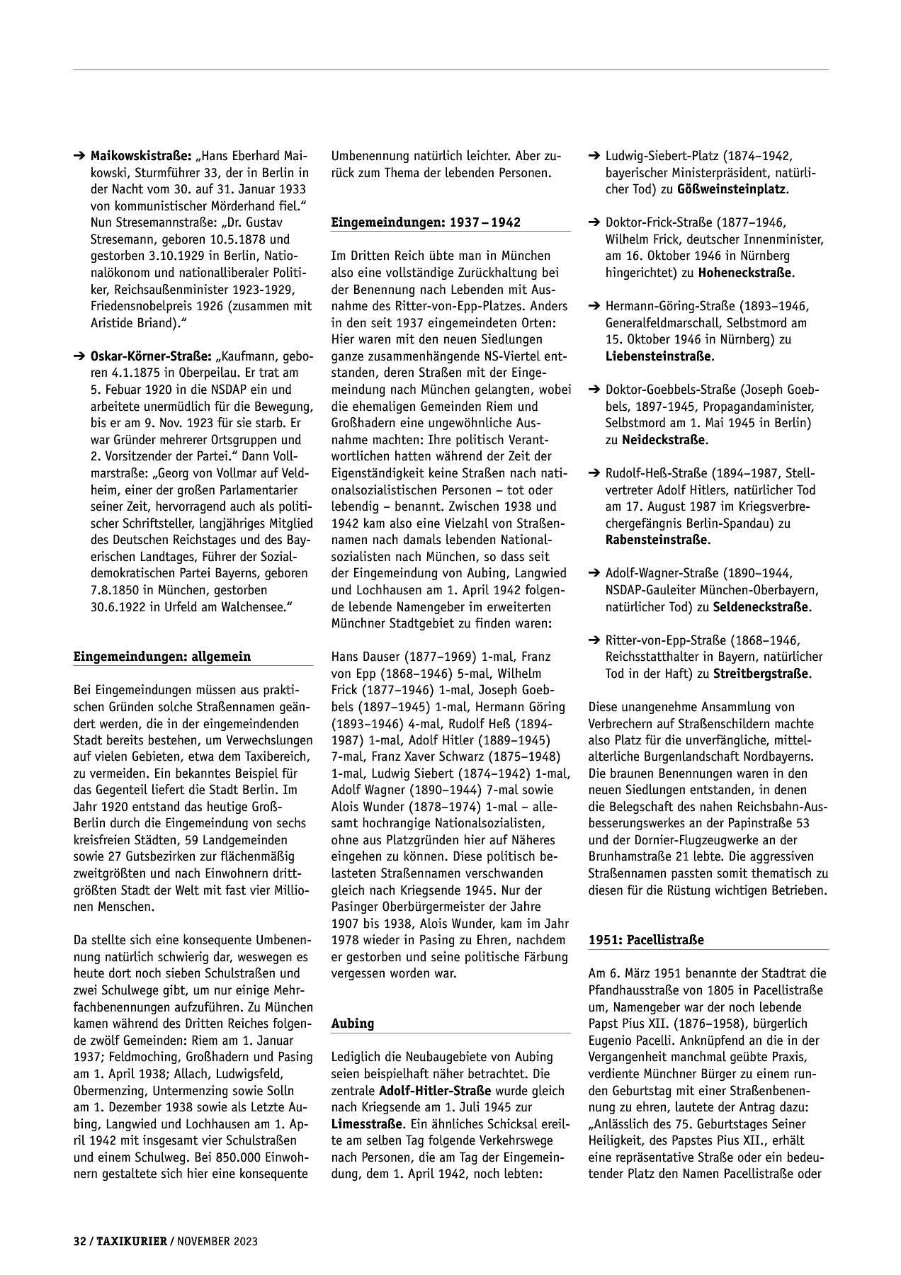 Originalseite 32 der Ausgabe Taxikurier November 2023
