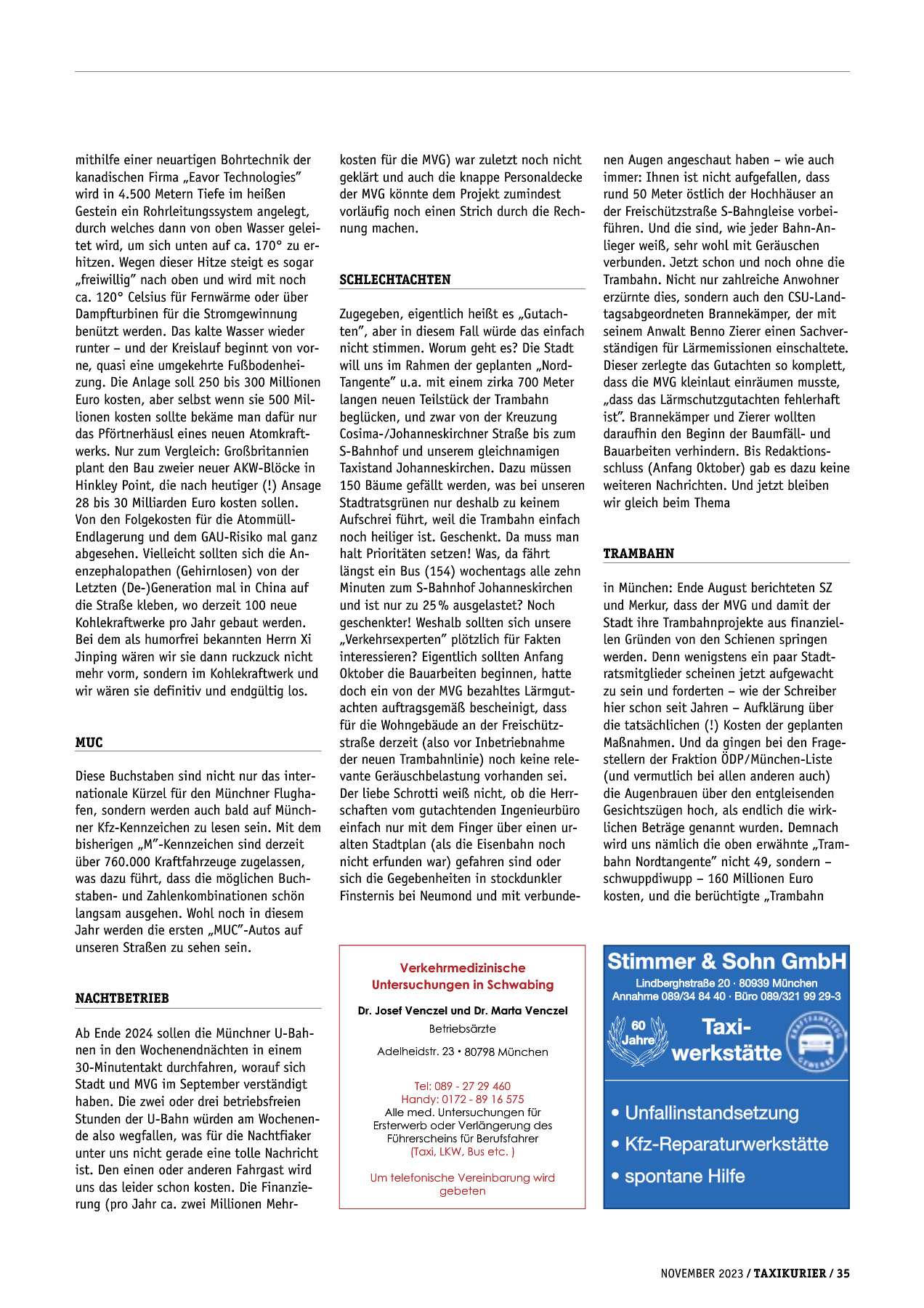 Originalseite 35 der Ausgabe Taxikurier November 2023