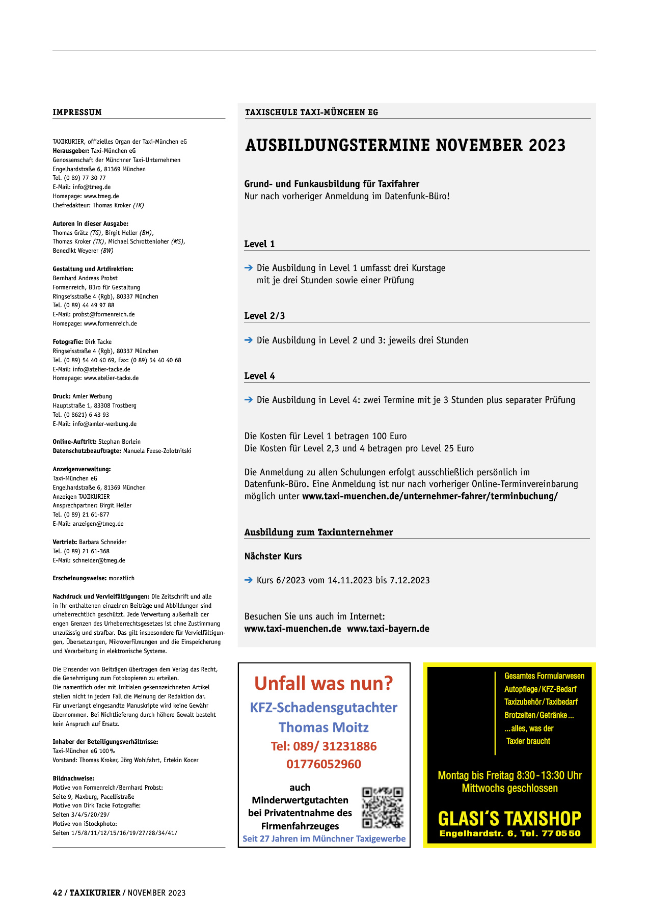 Originalseite 42 der Ausgabe Taxikurier November 2023