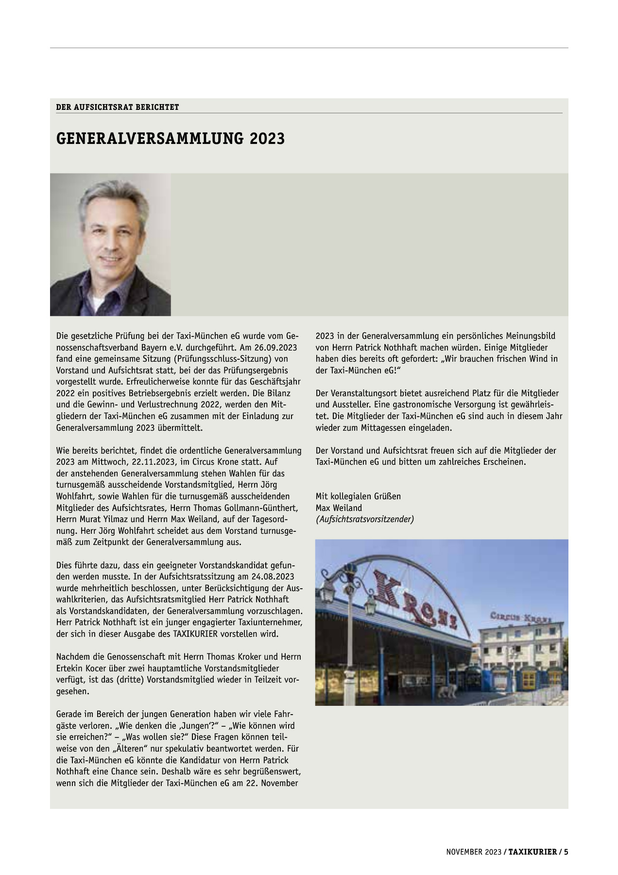 Originalseite 5 der Ausgabe Taxikurier November 2023