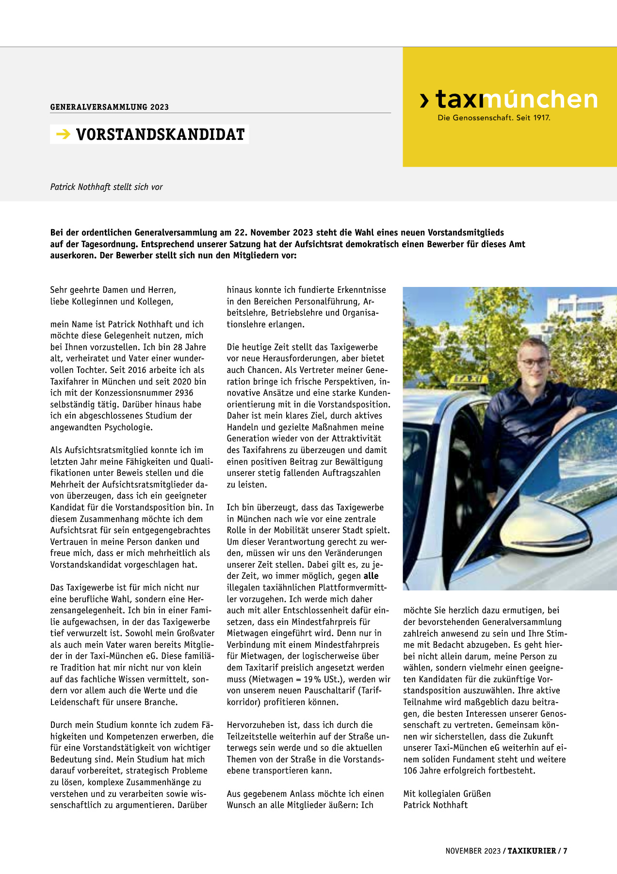 Originalseite 7 der Ausgabe Taxikurier November 2023