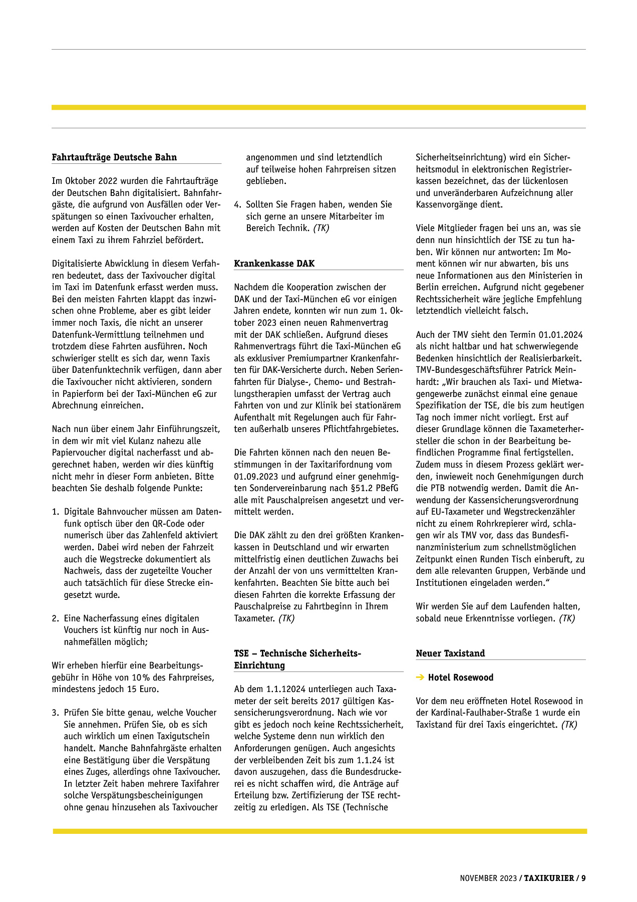 Originalseite 9 der Ausgabe Taxikurier November 2023