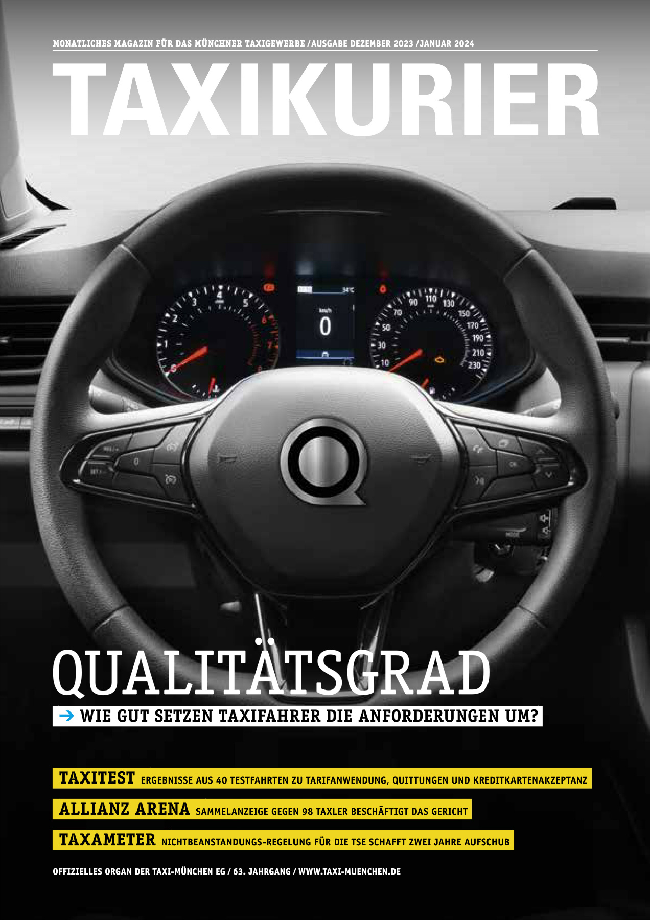 Originalseite 1 der Ausgabe Taxikurier Dezember 2023 und Januar 2024