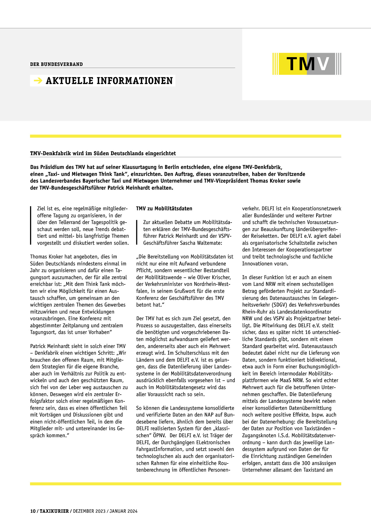 Originalseite 10 der Ausgabe Taxikurier Dezember 2023 und Januar 2024
