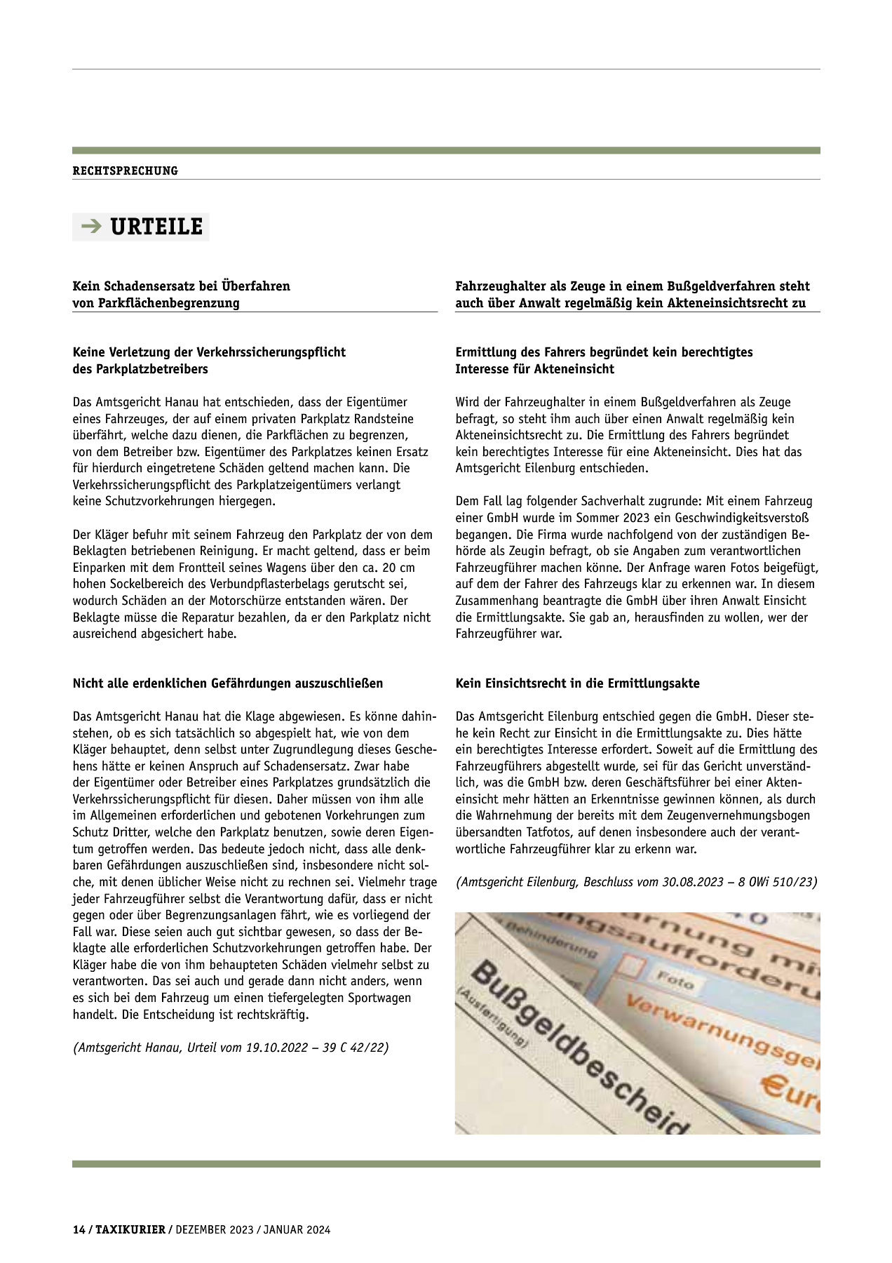 Originalseite 14 der Ausgabe Taxikurier Dezember 2023 und Januar 2024