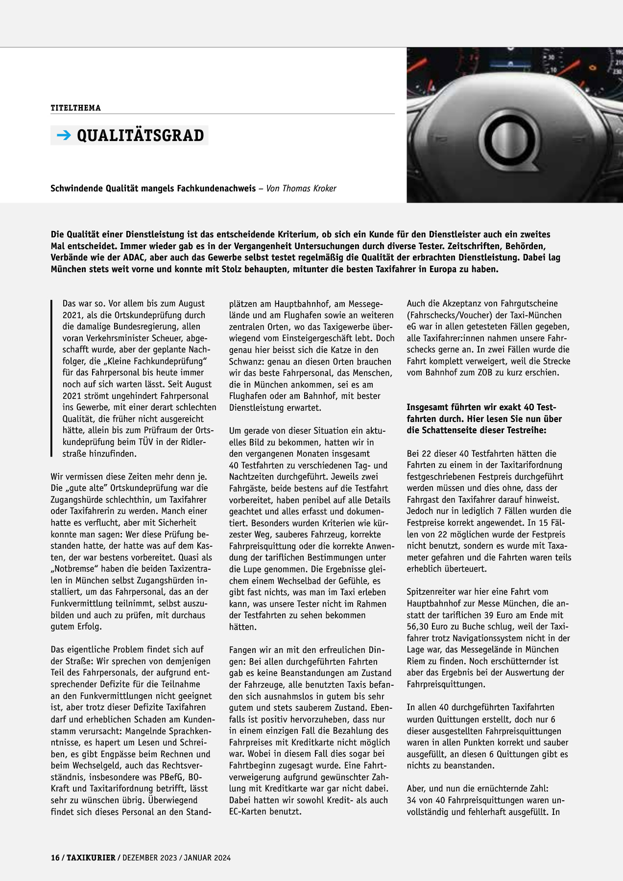 Originalseite 16 der Ausgabe Taxikurier Dezember 2023 und Januar 2024